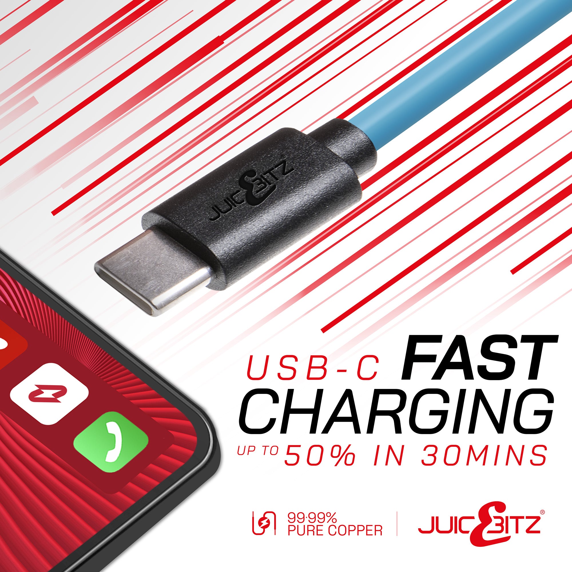 USB-C to USB-C Fast Charger Cable USB 2.0 Data Transfer Lead - Blue