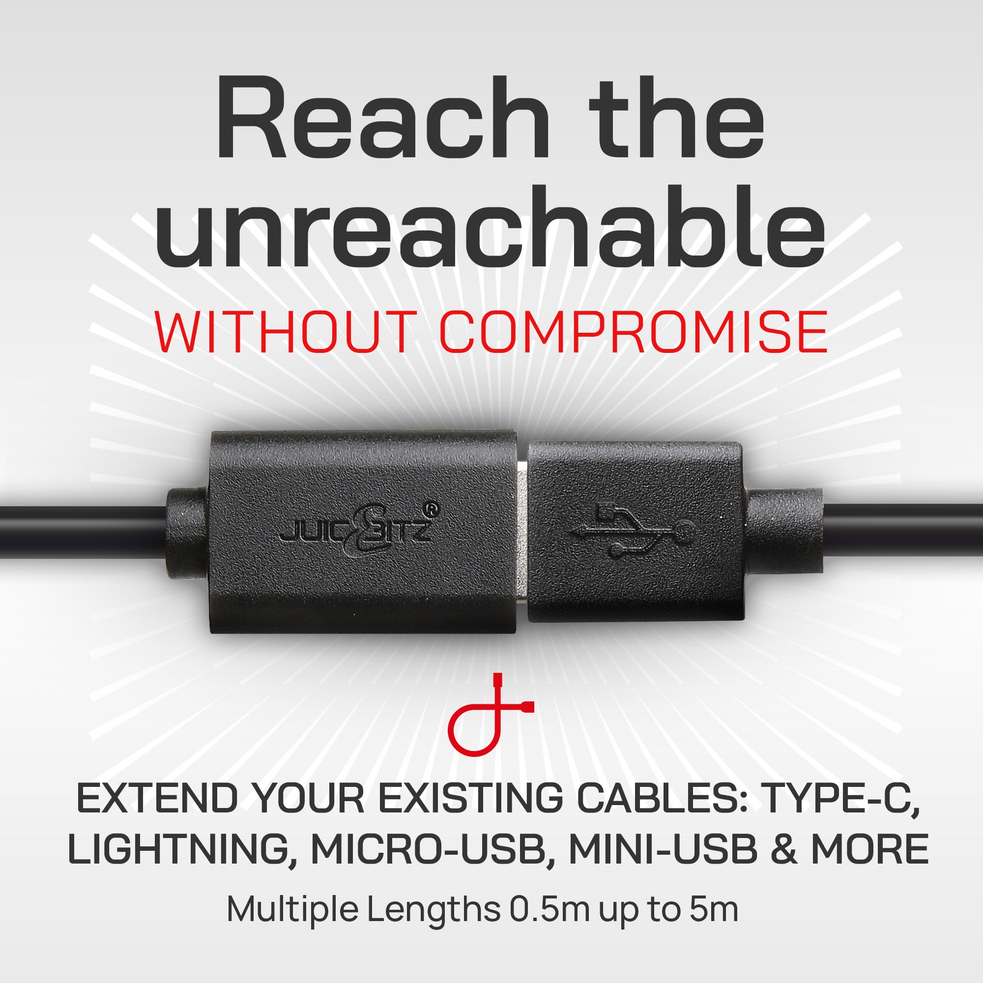 USB 2.0 Male to Female High Speed Extension Charging & Data Cable - Black