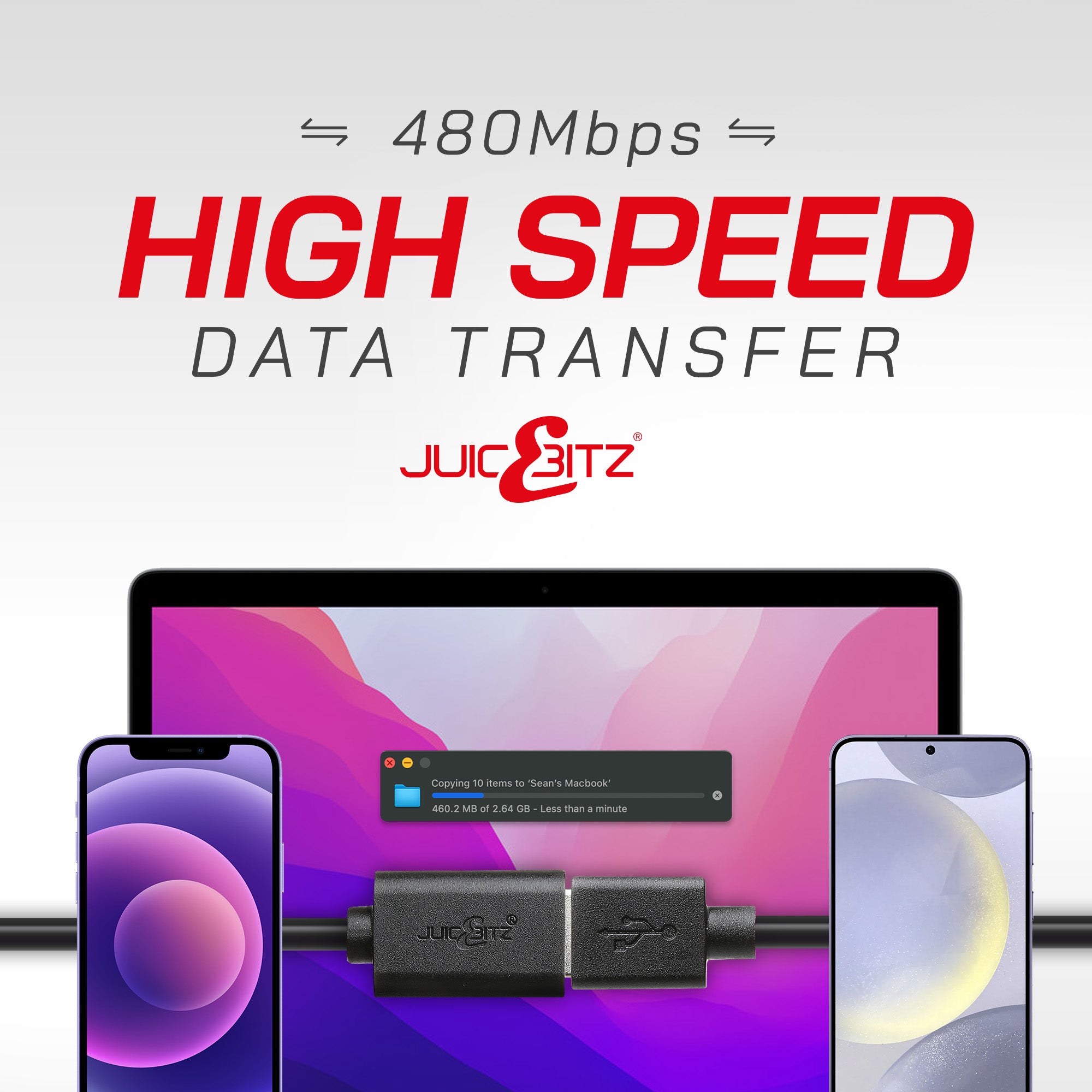 USB 2.0 Male to Female High Speed Extension Charging & Data Cable - Black