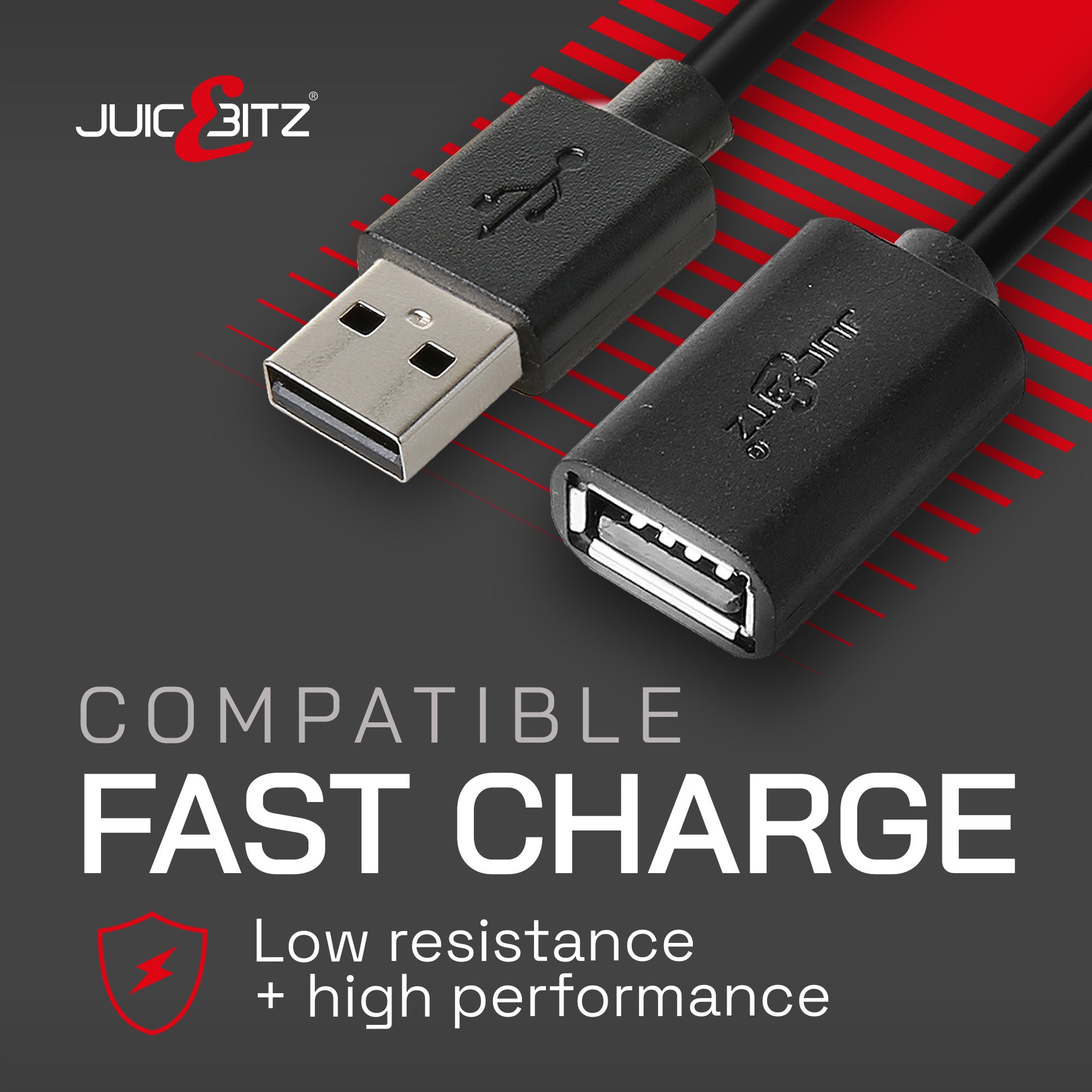 USB 2.0 Male to Female High Speed Extension Charging & Data Cable - Black