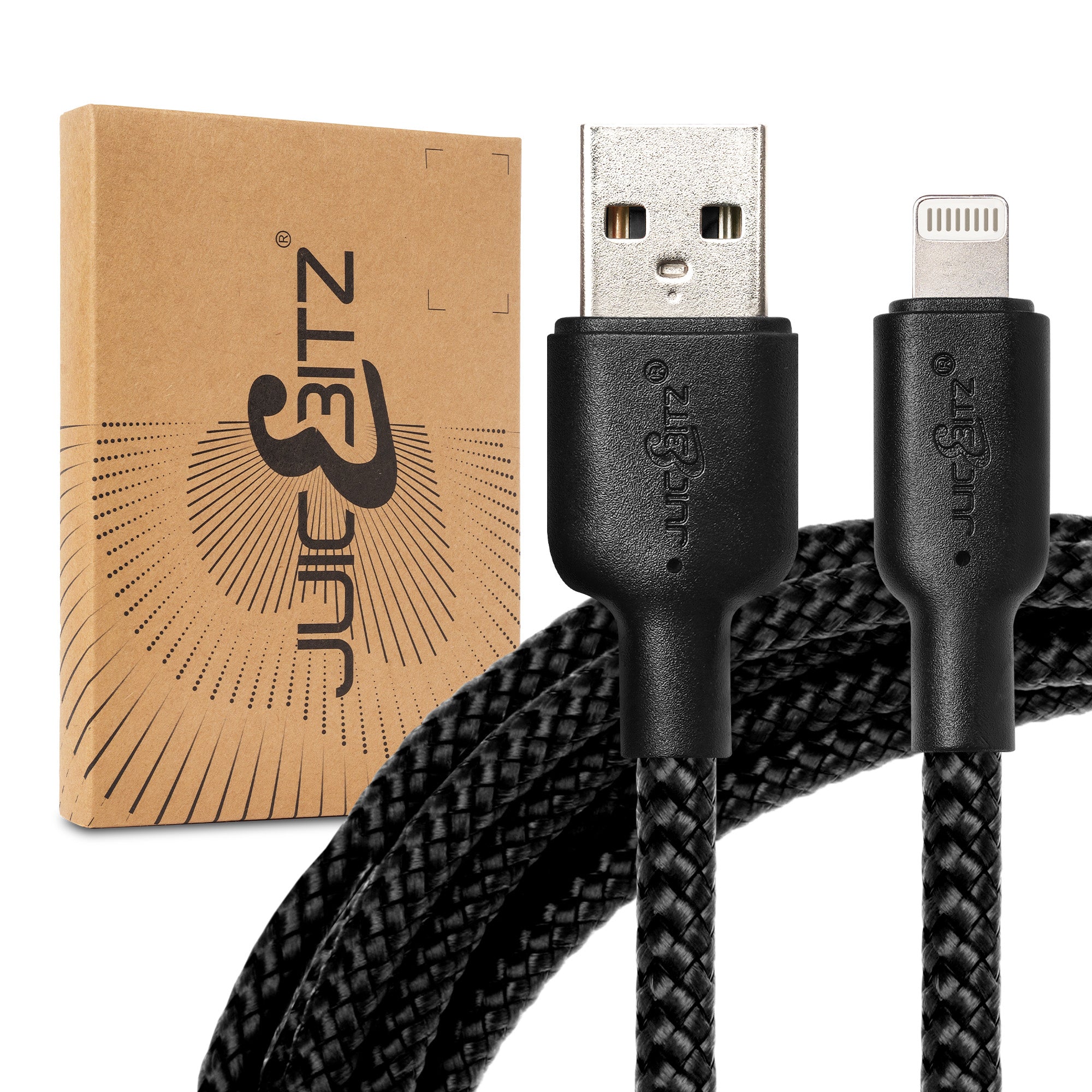 Braided Heavy Duty USB Charger Cable Data Sync Wire Lead for iPhone, iPad, iPod - Black