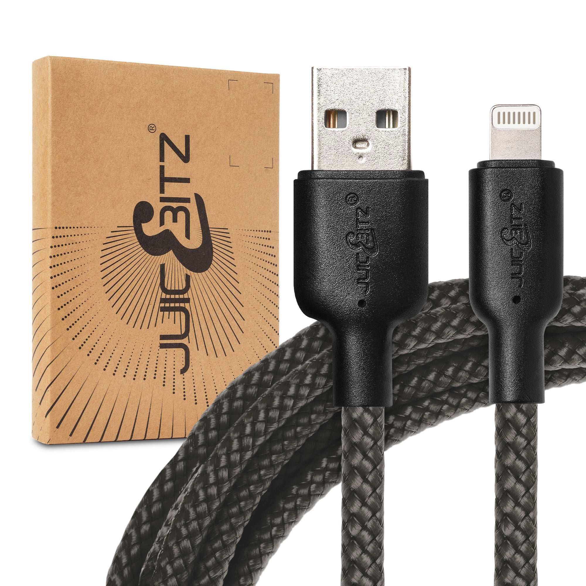 Braided Heavy Duty USB Charger Cable Data Sync Wire Lead for iPhone, iPad, iPod - Grey