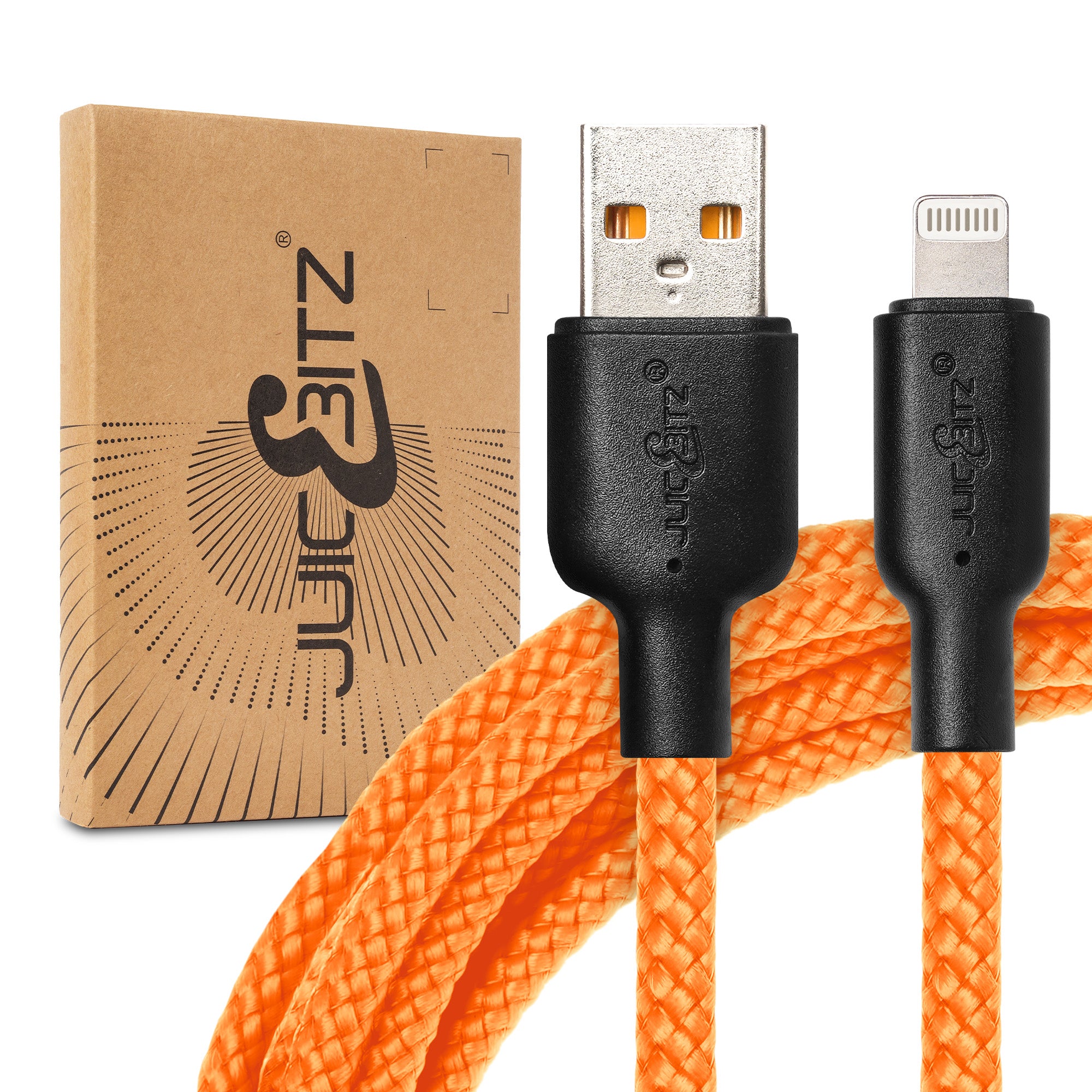 Braided Heavy Duty USB Charger Cable Data Sync Wire Lead for iPhone, iPad, iPod - Orange