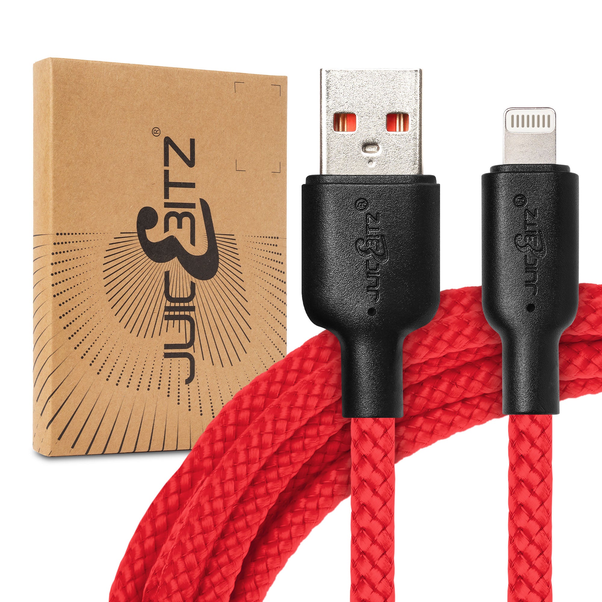 Braided Heavy Duty USB Charger Cable Data Sync Wire Lead for iPhone, iPad, iPod - Red