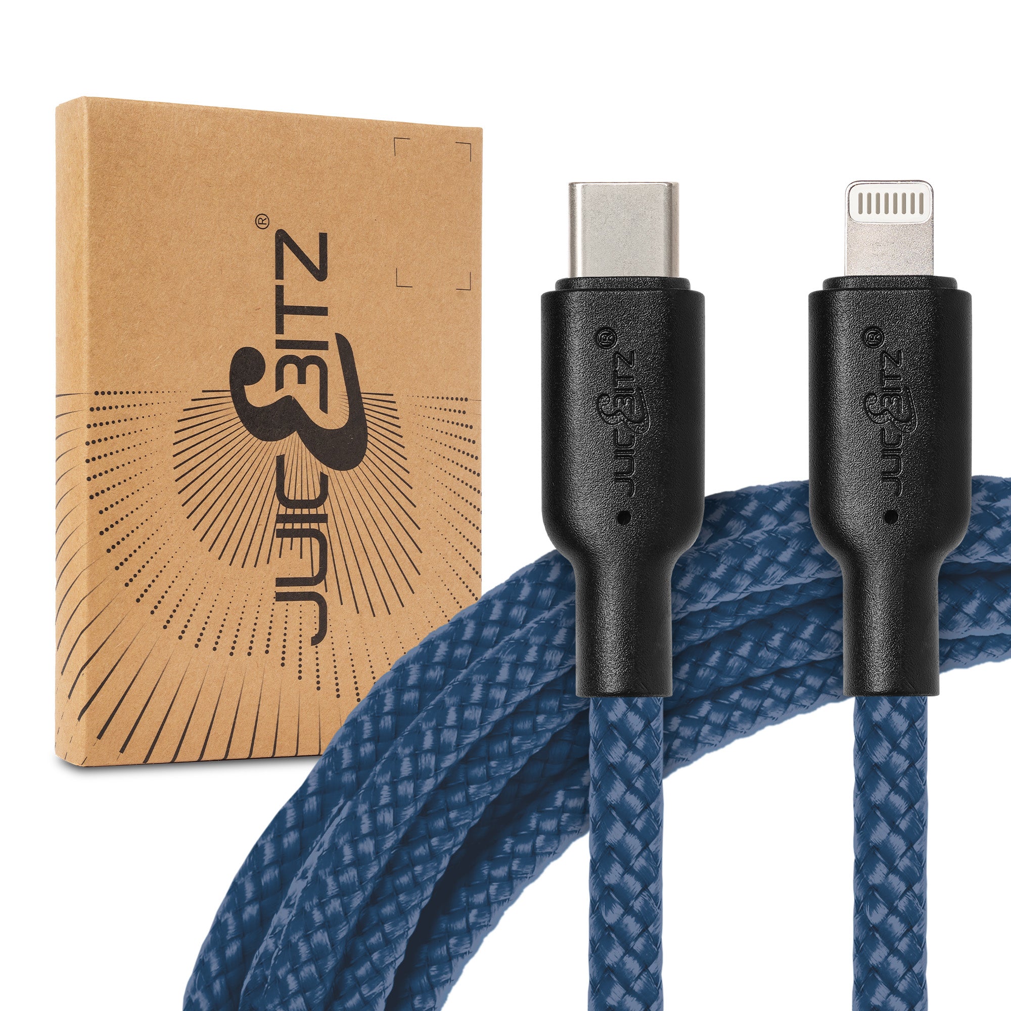Braided Heavy Duty USB-C Fast Charger Data Sync Cable for iPhone, iPad, iPod - Navy