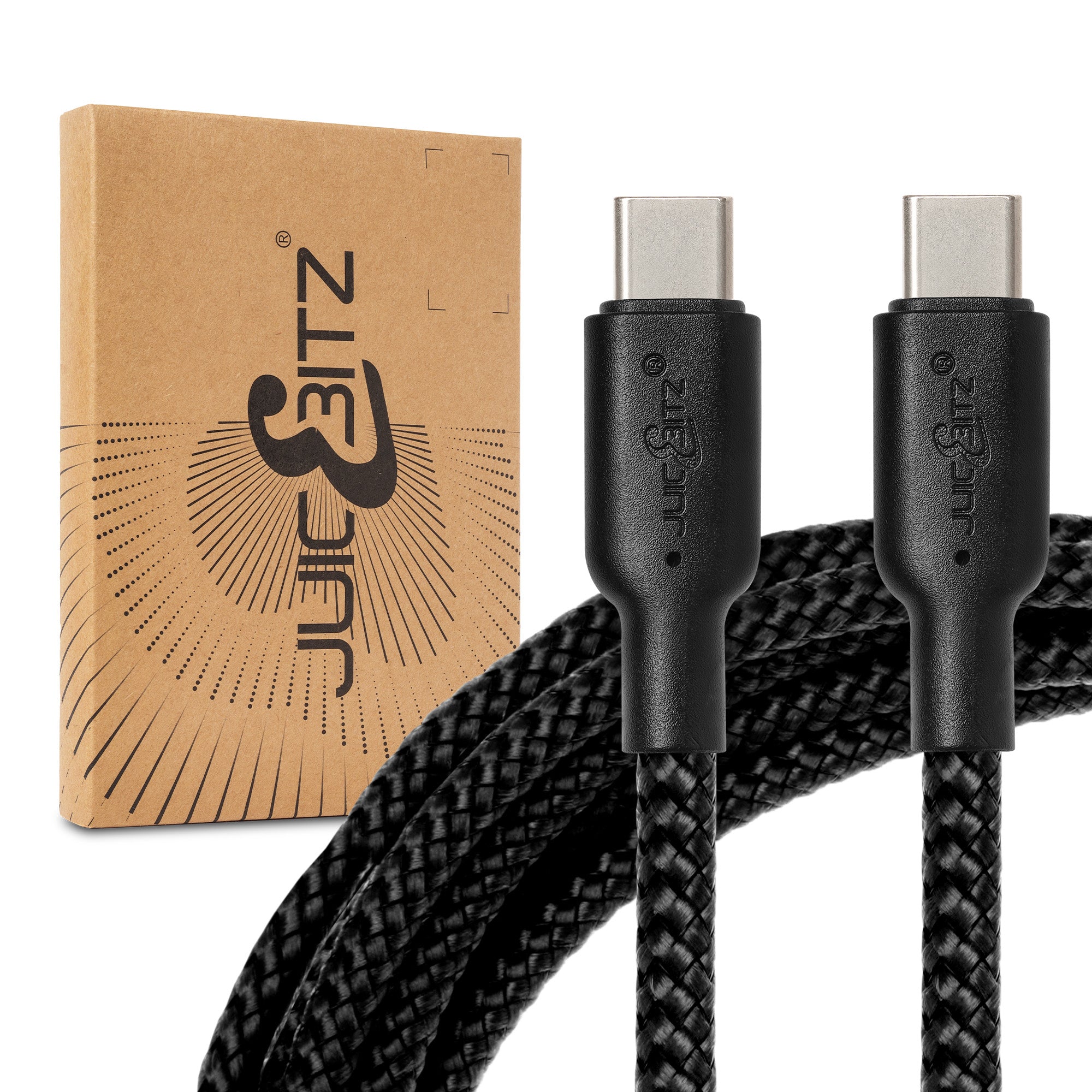 Braided USB-C to USB-C (USB2.0) 100W PD Fast Charger Data Cable - Black