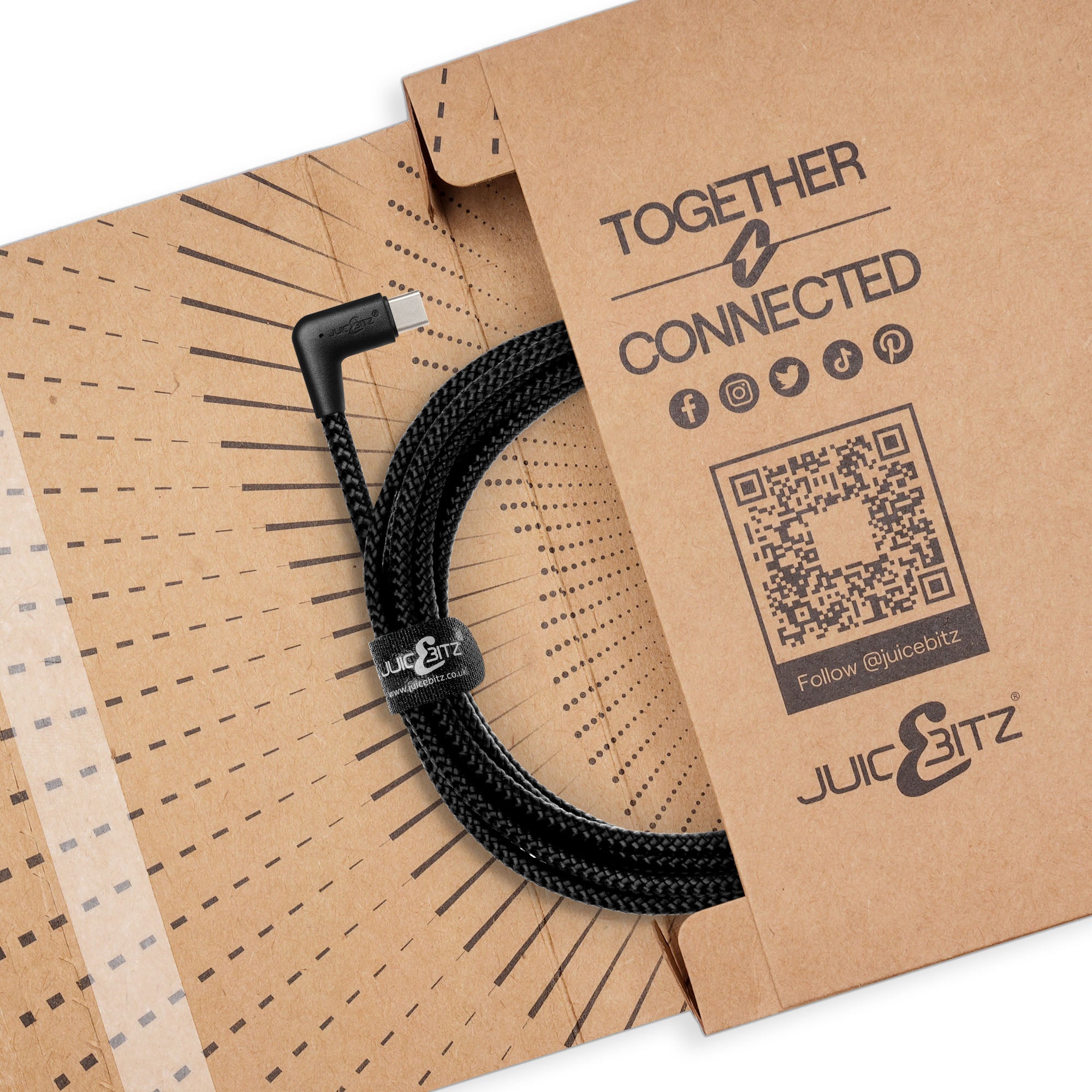 Braided USB-C to Angled USB-C (USB2.0) 100W PD Fast Charger Data Cable - Black