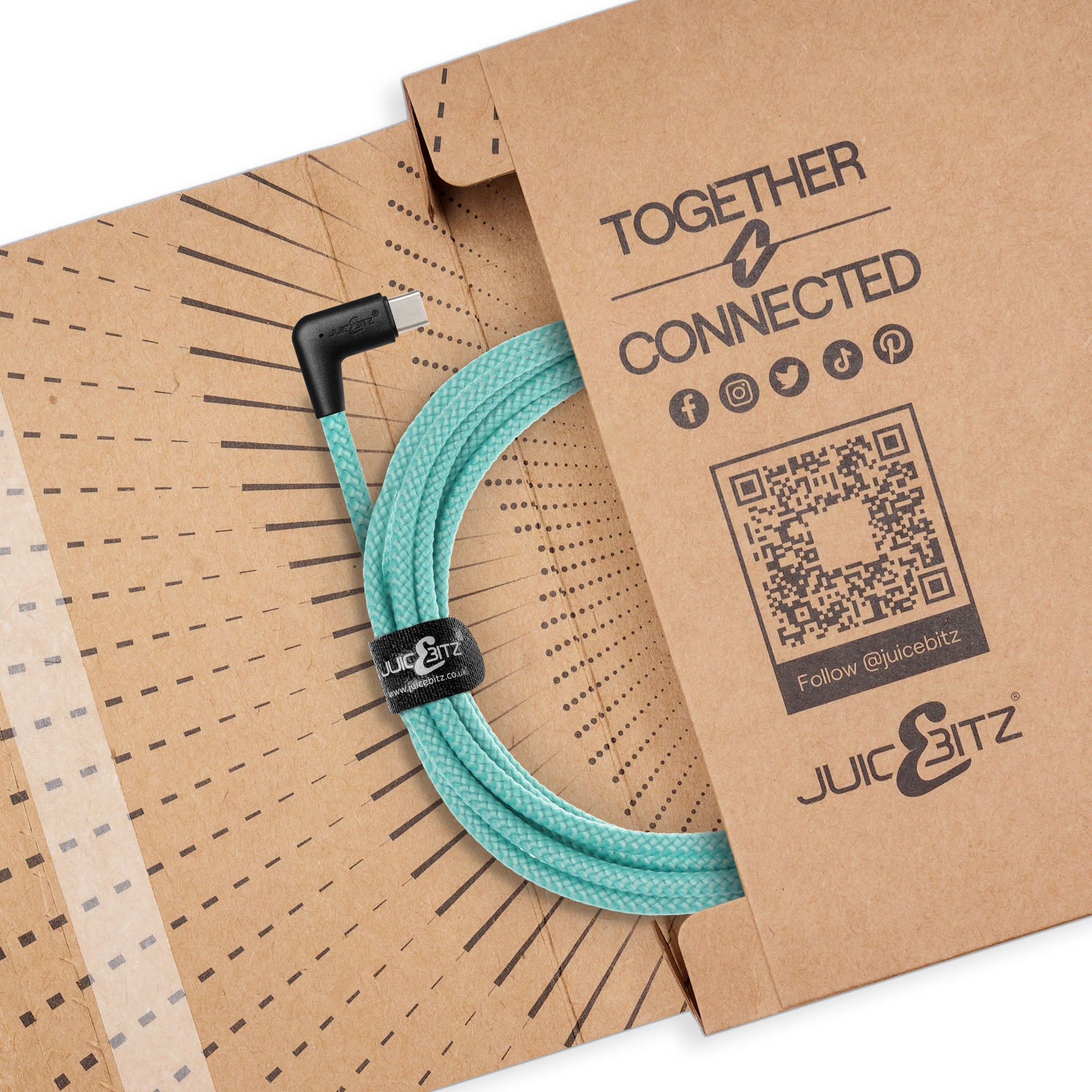 Braided USB-C to Angled USB-C (USB2.0) 100W PD Fast Charger Data Cable - Turquoise