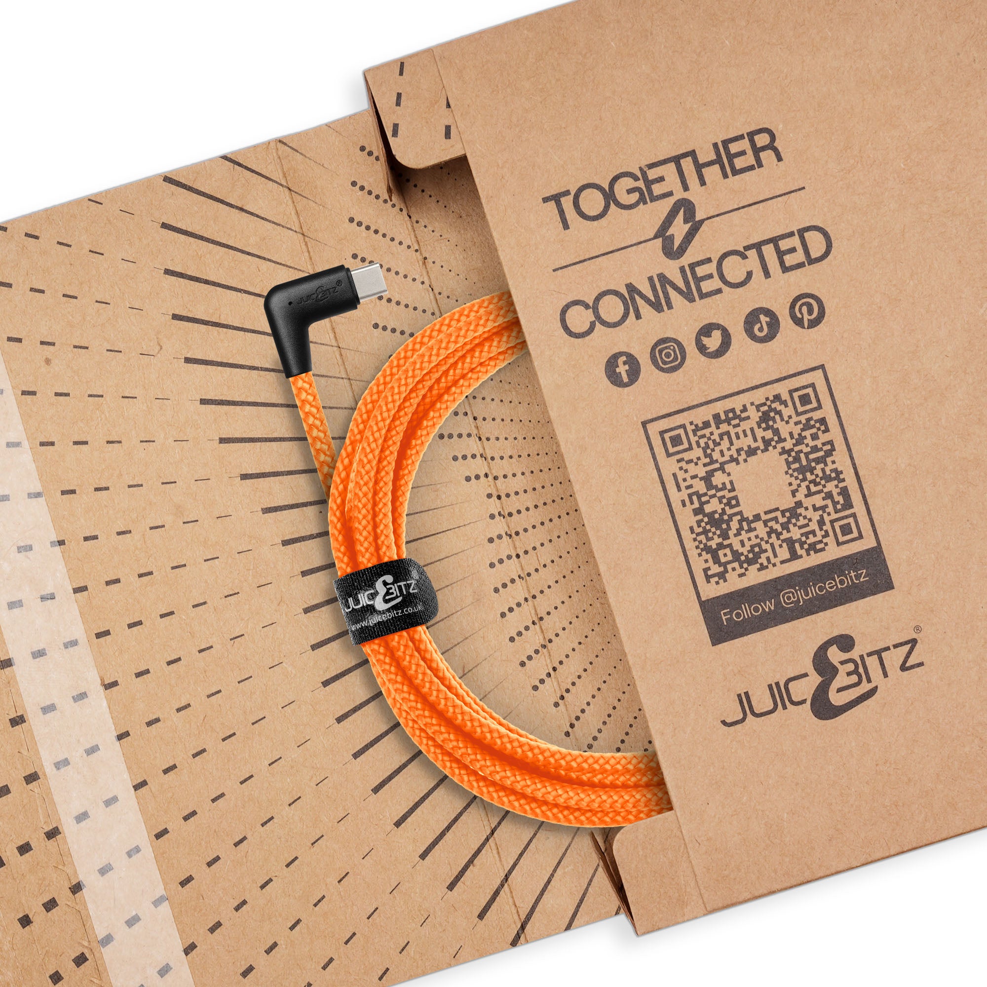 Braided USB-C to Angled USB-C (USB2.0) 100W PD Fast Charger Data Cable - Orange