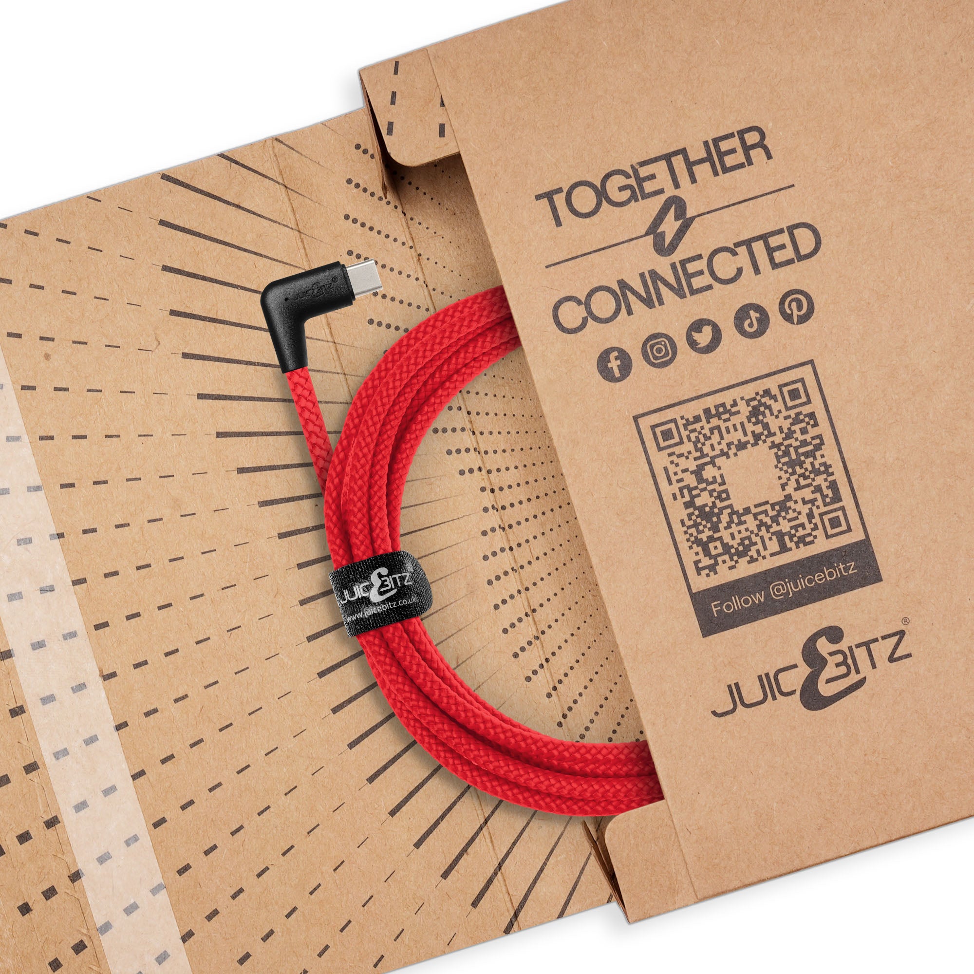 Braided USB-C to Angled USB-C (USB2.0) 100W PD Fast Charger Data Cable - Red