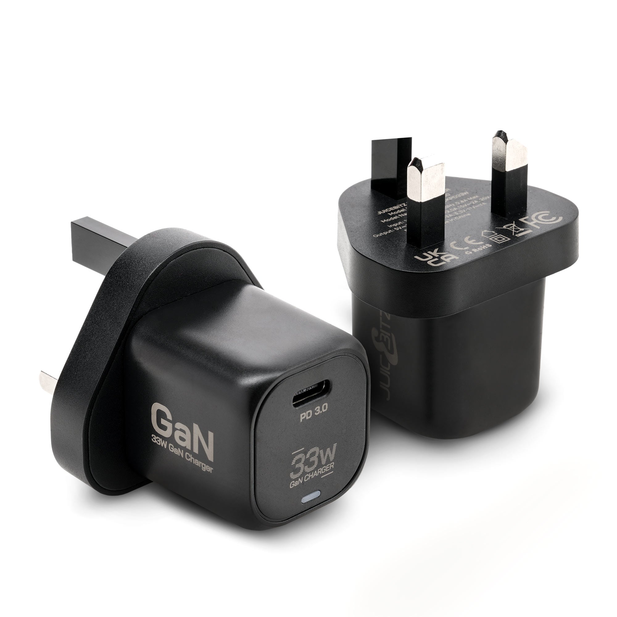 JuicEBrick™ 33W GaN Compact USB-C PD Fast Charger Mains Adapter UK Plug - Black