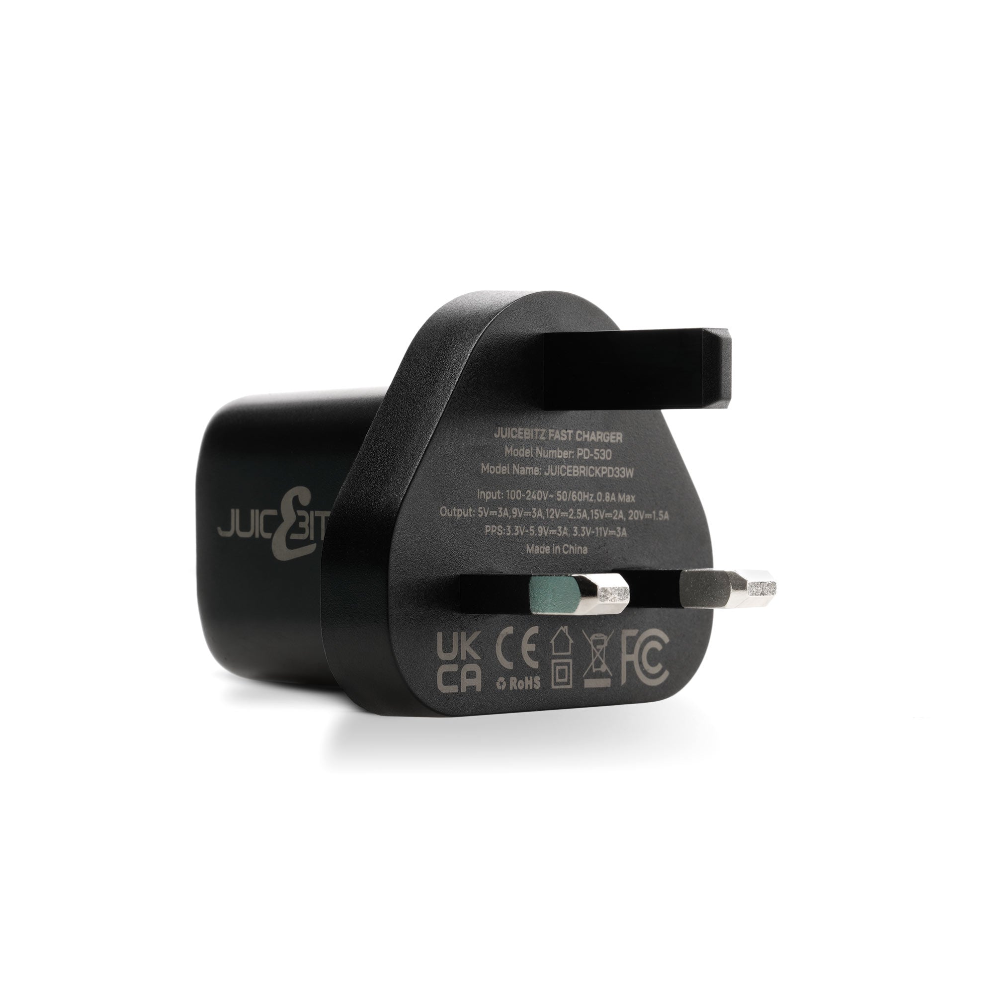 JuicEBrick™ 33W GaN Compact USB-C PD Fast Charger Mains Adapter UK Plug - Black