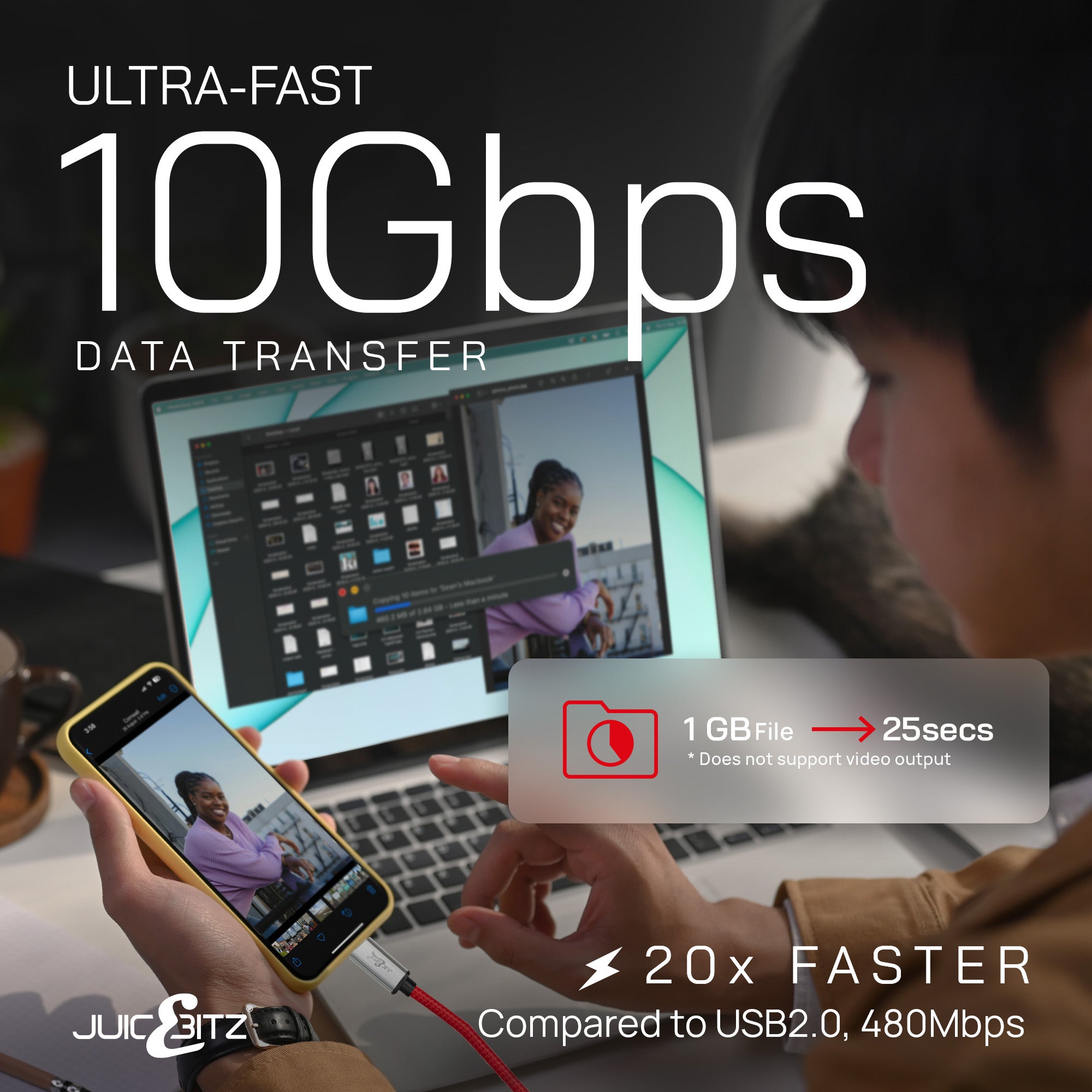 PRO Series 100W USB-C to USB-C Ultra Fast Charger Cable HDMI USB3.1 Data 10Gbps Braided Lead - Red