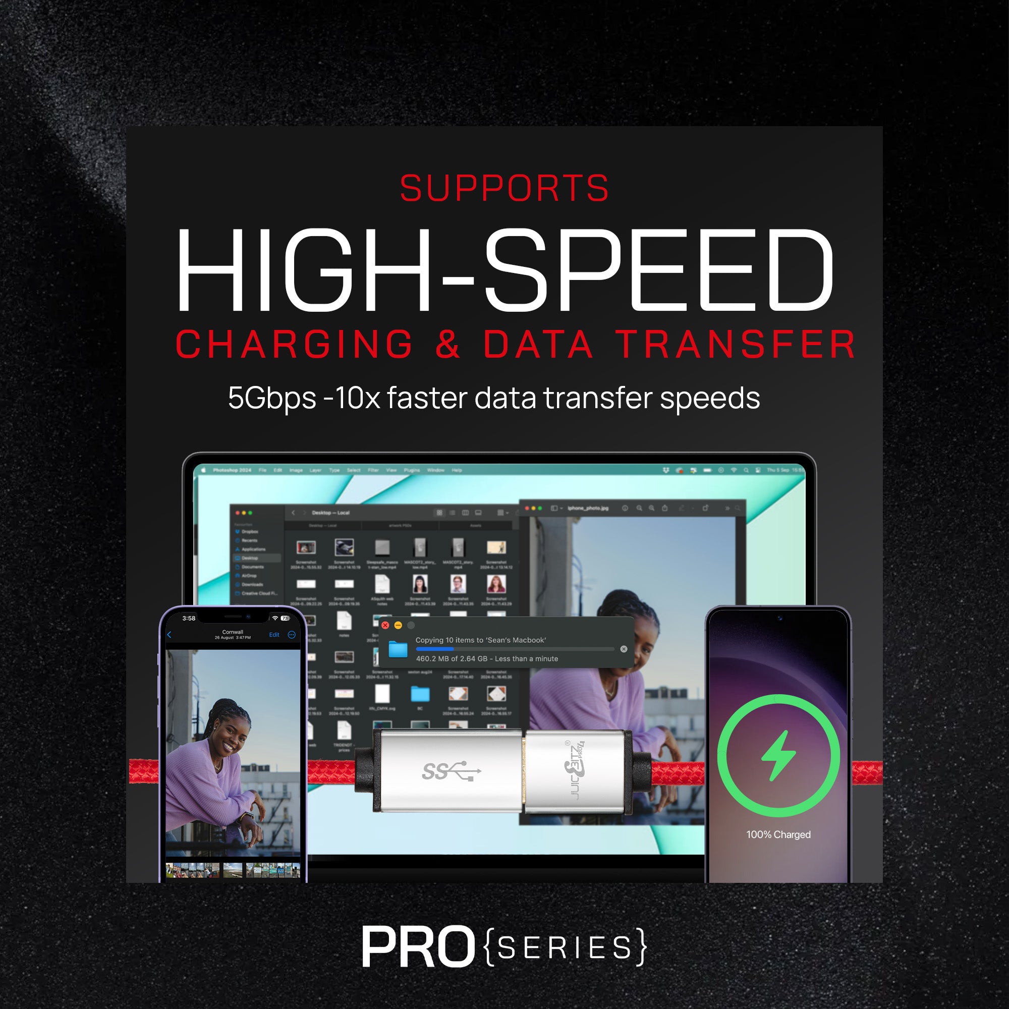 PRO Series Braided Superspeed Male to Female USB3.0 Extension Cable - Red