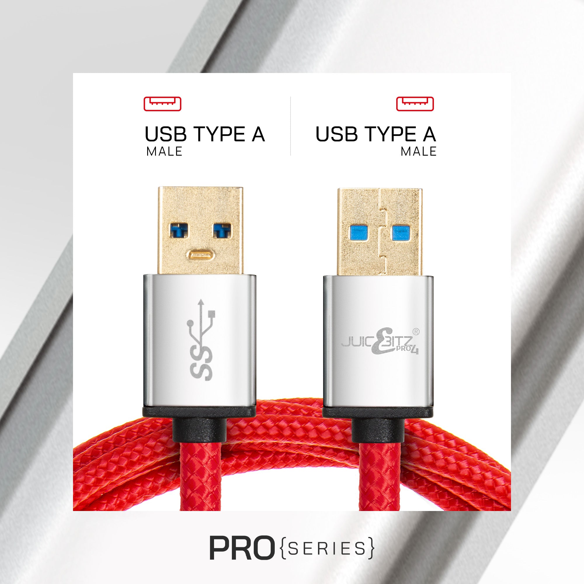 PRO Series Braided Superspeed Male to Male USB 3.0 Data Transfer Cable - Red