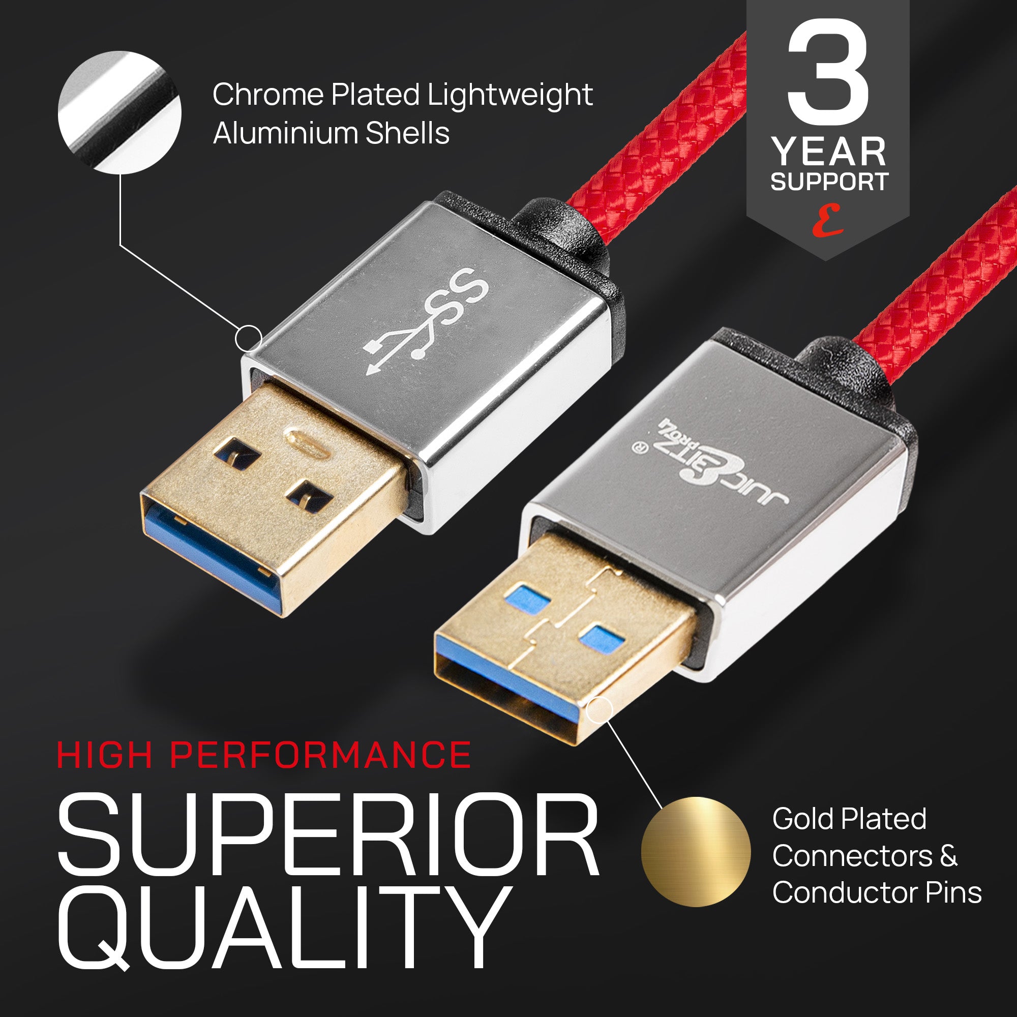 PRO Series Braided Superspeed Male to Male USB 3.0 Data Transfer Cable - Red