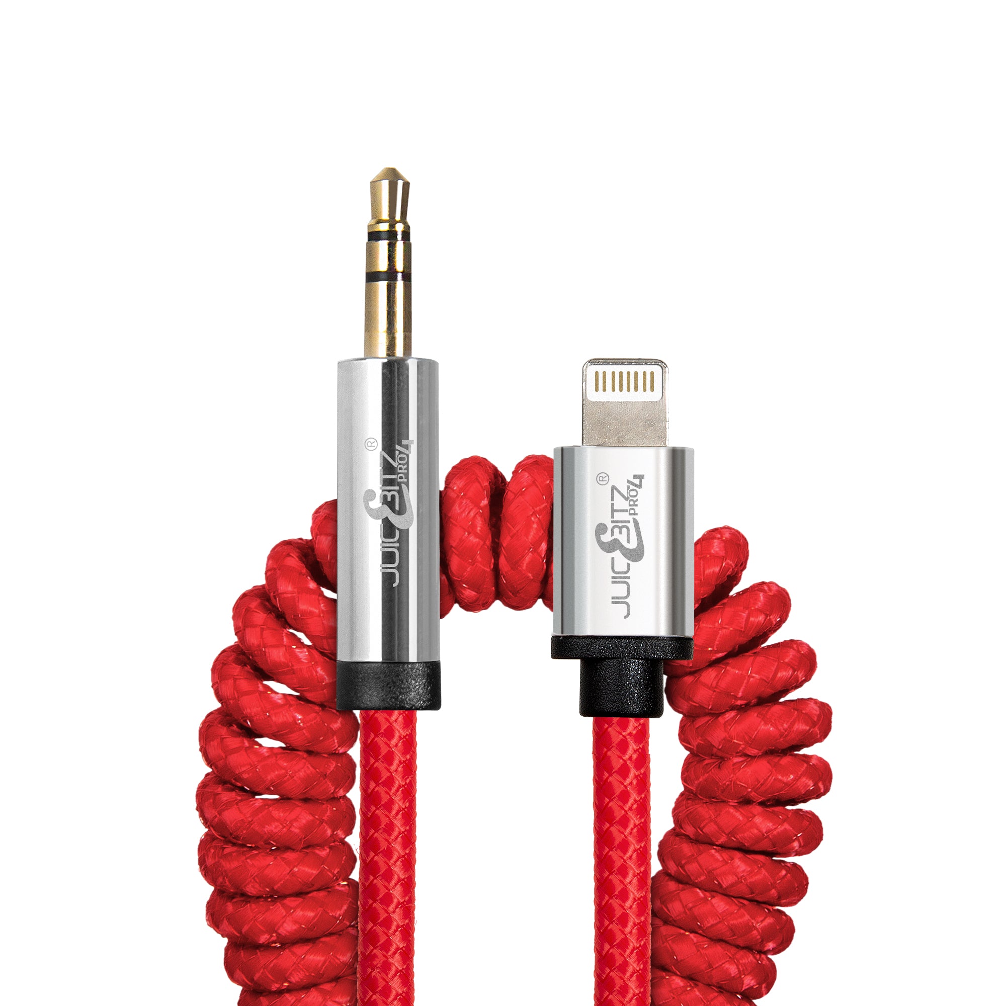 PRO Series 3.5mm Braided Coiled AUX to 8 Pin Stereo Jack Lead for iPhone, iPad, iPod