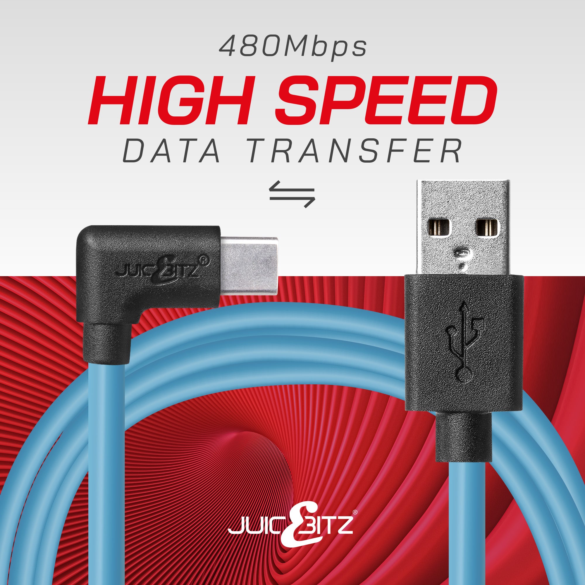 USB 2.0 Male to Angled USB-C 3A Fast Charger Data Cable - Blue