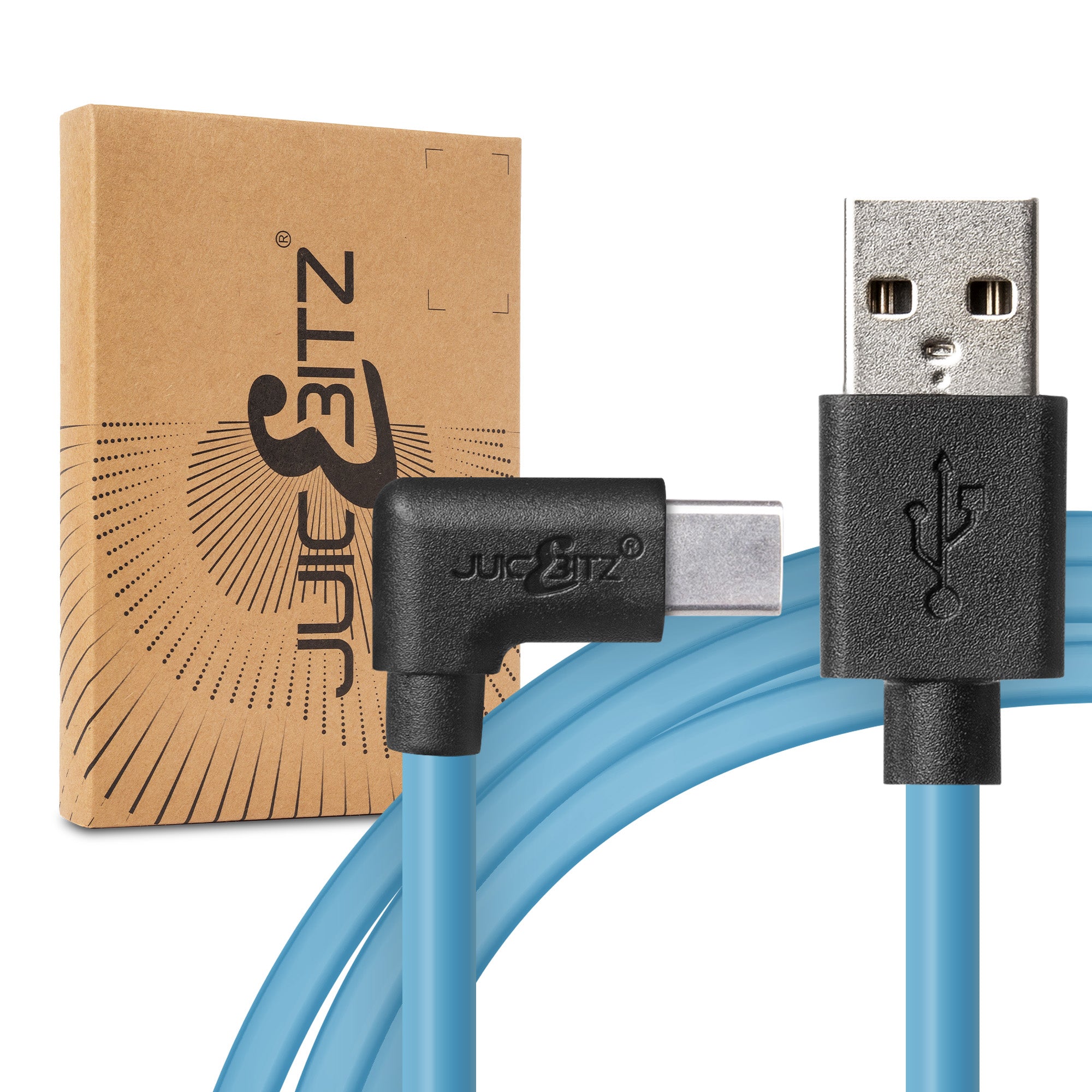 USB 2.0 Male to Angled USB-C 3A Fast Charger Data Cable - Blue