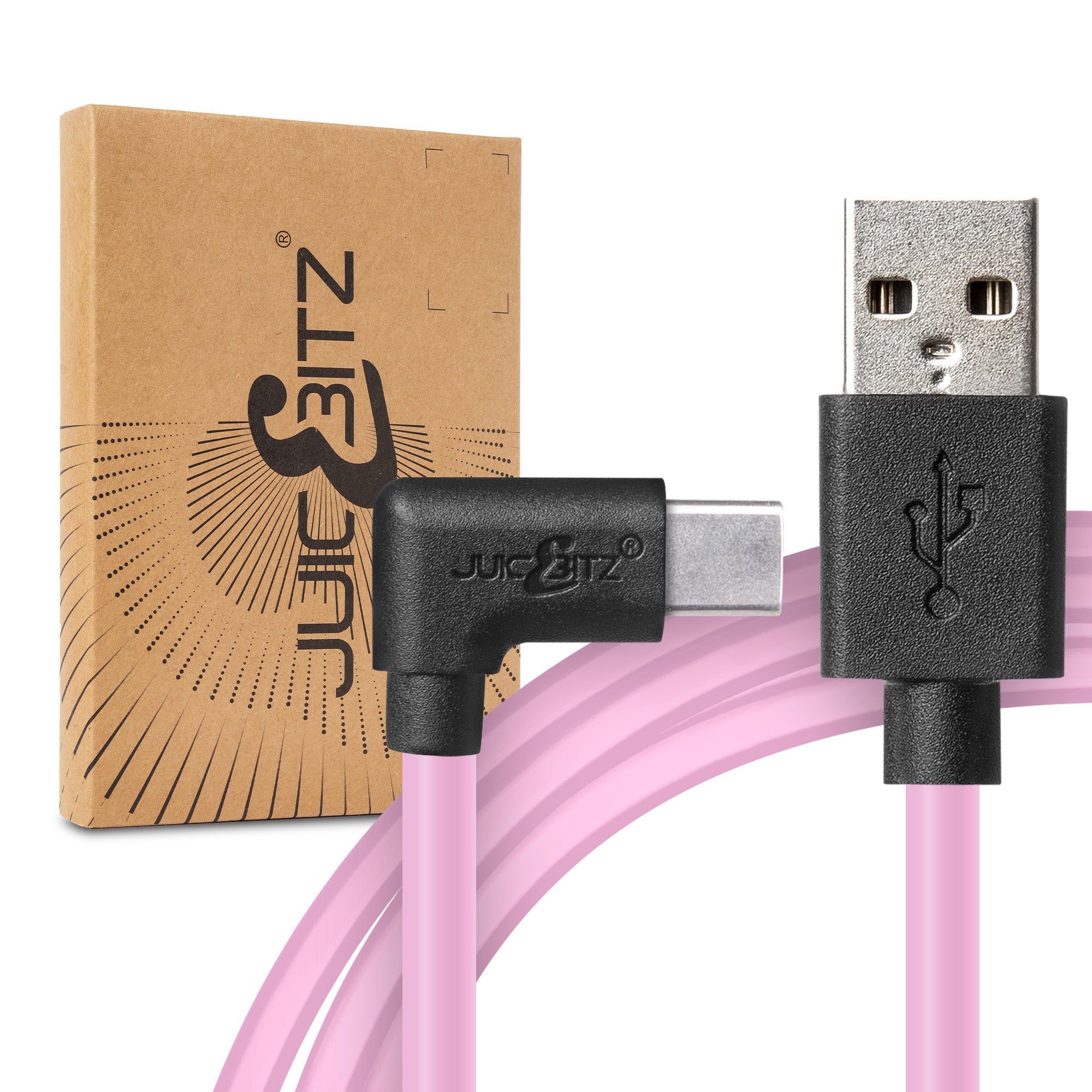 USB 2.0 Male to Angled USB-C 3A Fast Charger Data Cable - Pink