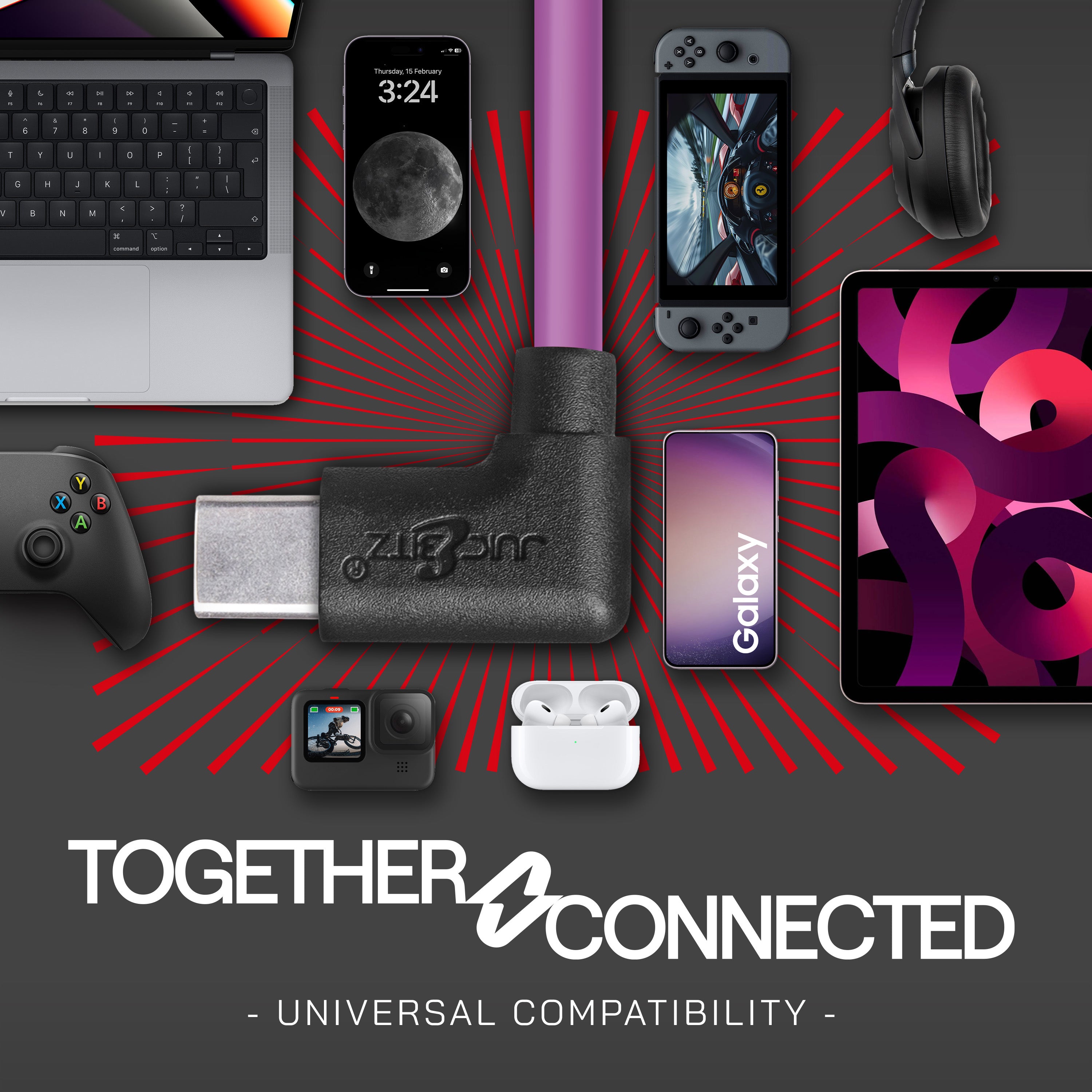 USB 2.0 Male to Angled USB-C 3A Fast Charger Data Cable - Purple