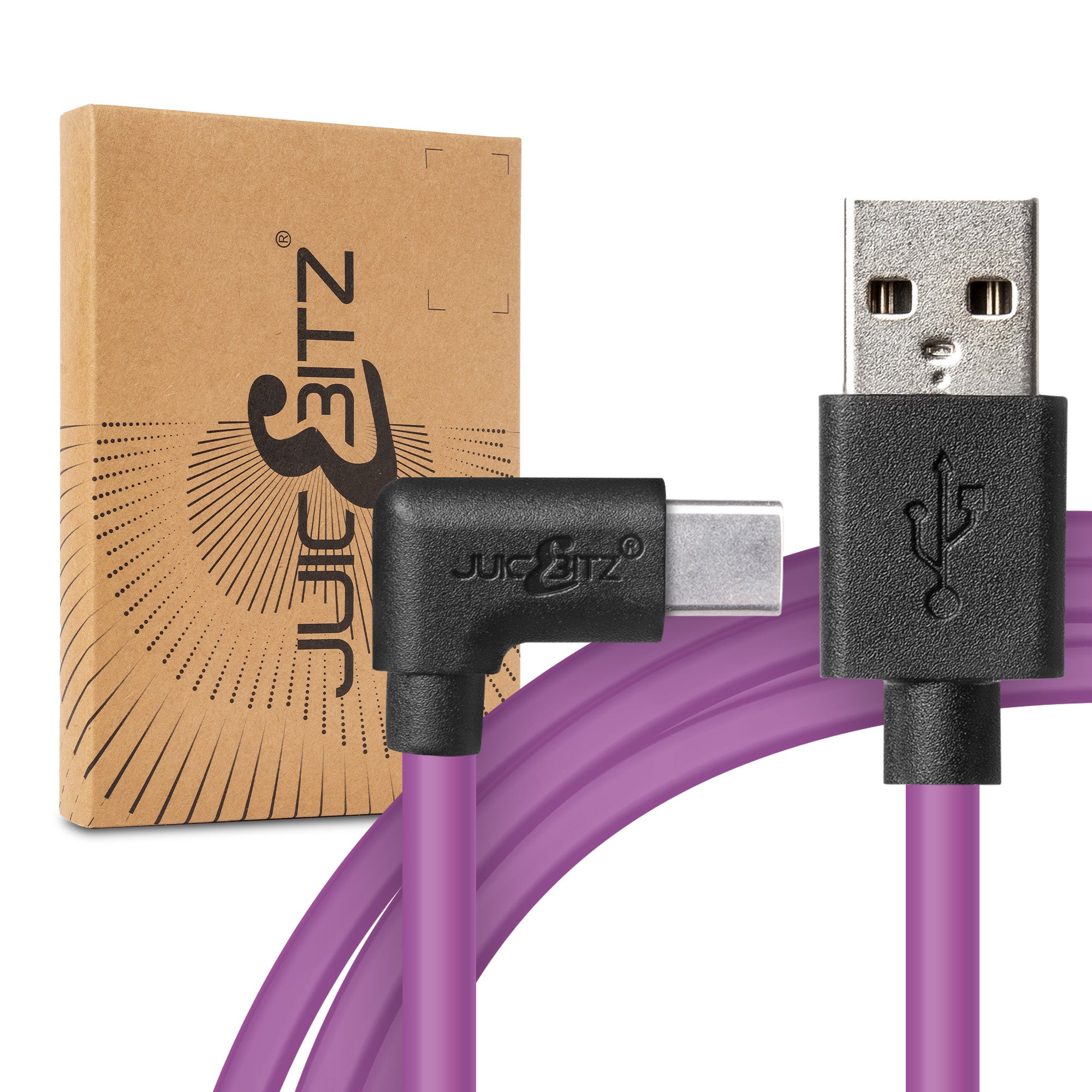 USB 2.0 Male to Angled USB-C 3A Fast Charger Data Cable - Purple