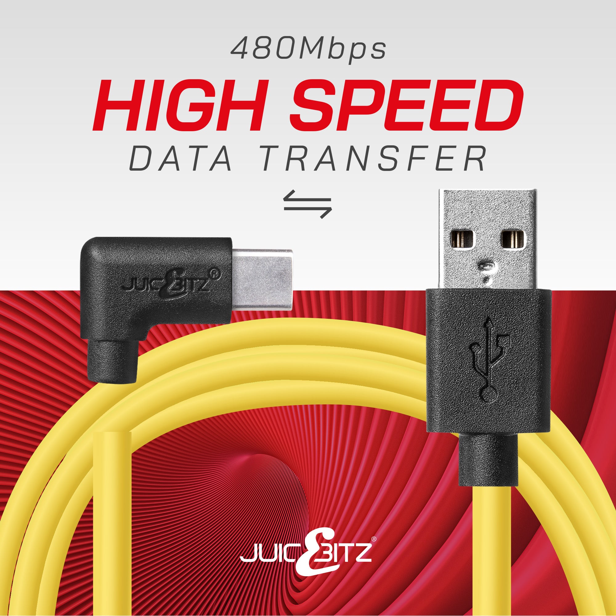 USB 2.0 Male to Angled USB-C 3A Fast Charger Data Cable - Yellow