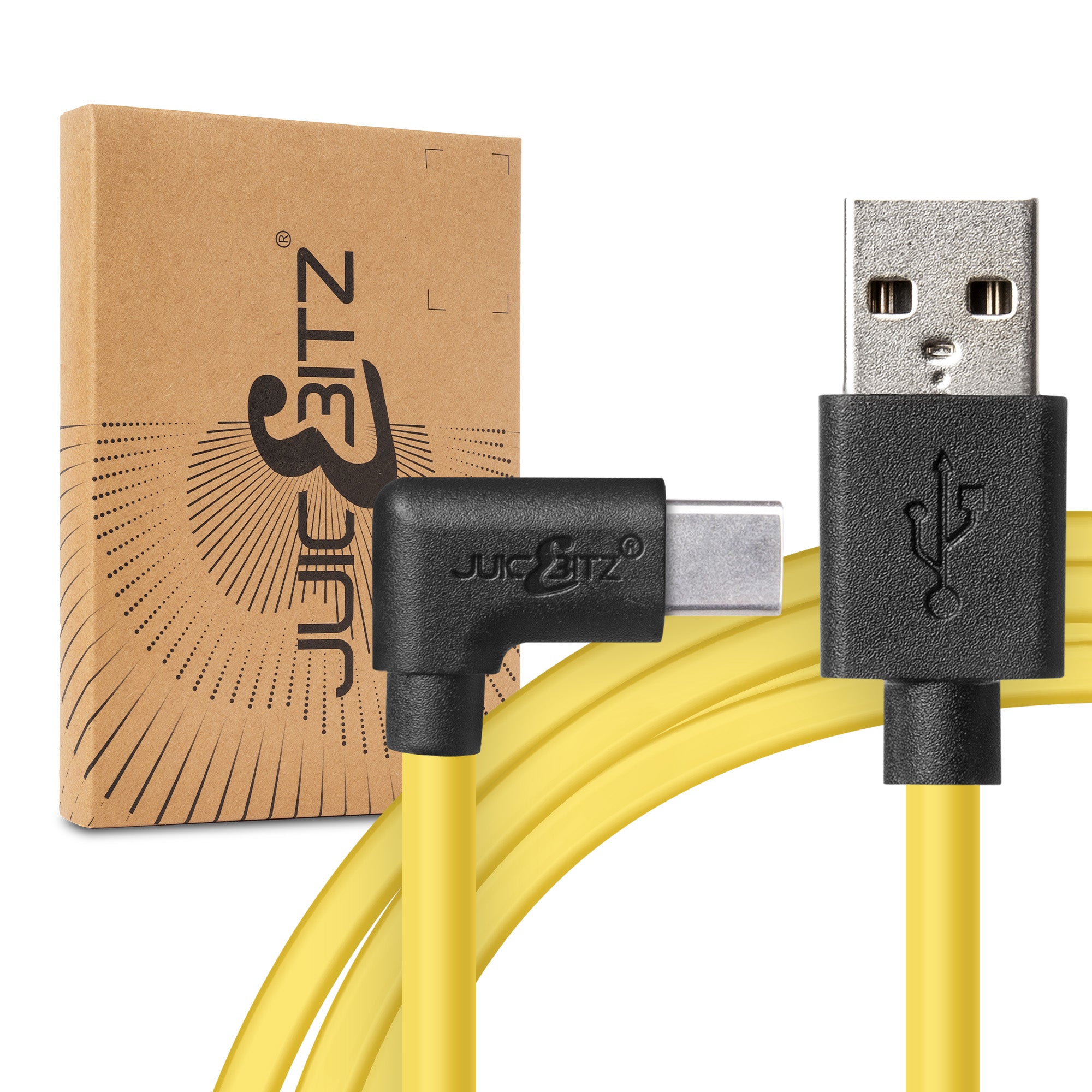 USB 2.0 Male to Angled USB-C 3A Fast Charger Data Cable - Yellow