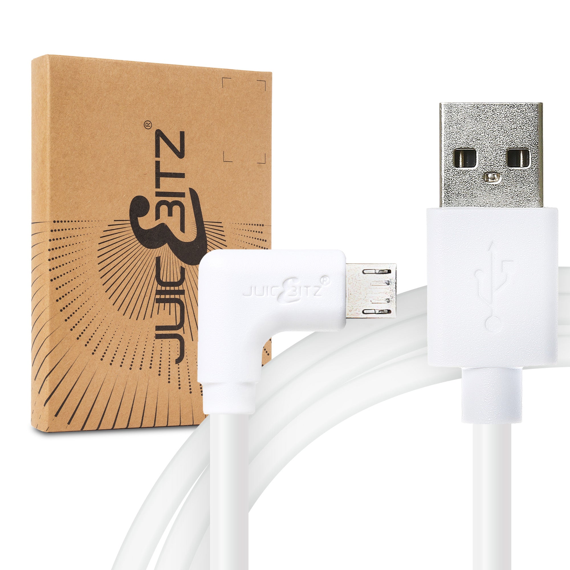 USB 2.0 Male to Angled Micro-USB Fast Charger Data Cable - White