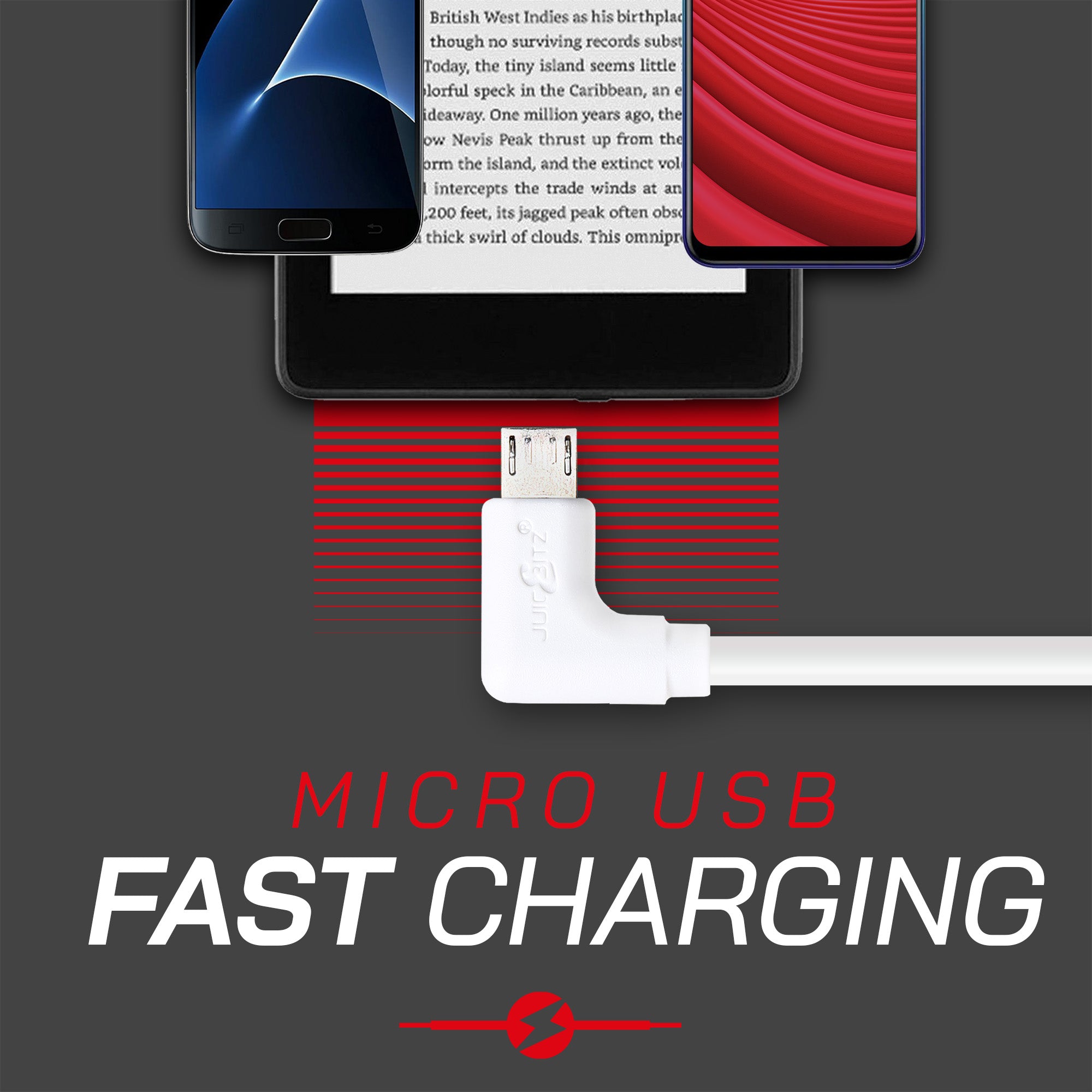 USB 2.0 Male to Angled Micro-USB Fast Charger Data Cable - White