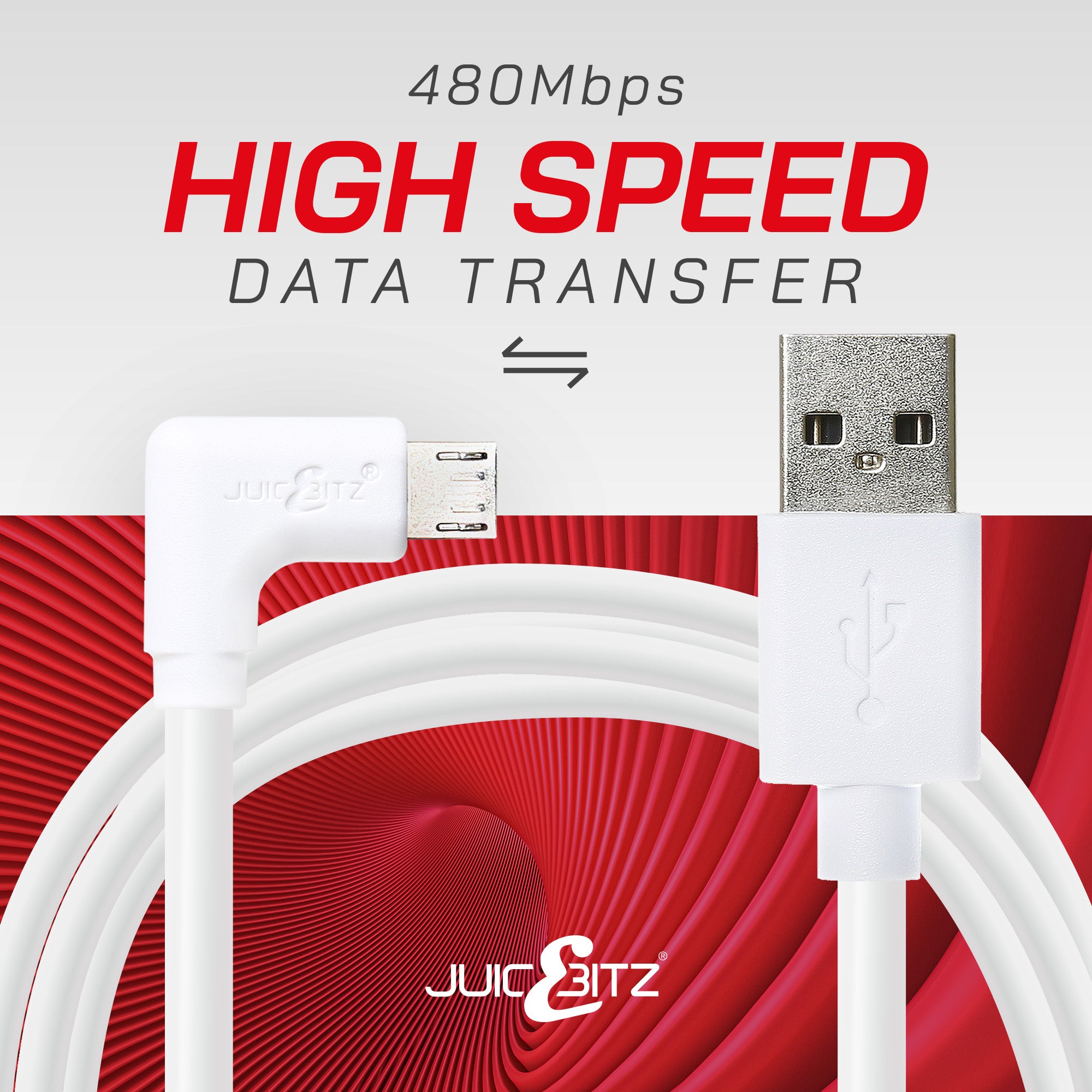 USB 2.0 Male to Angled Micro-USB Fast Charger Data Cable - White