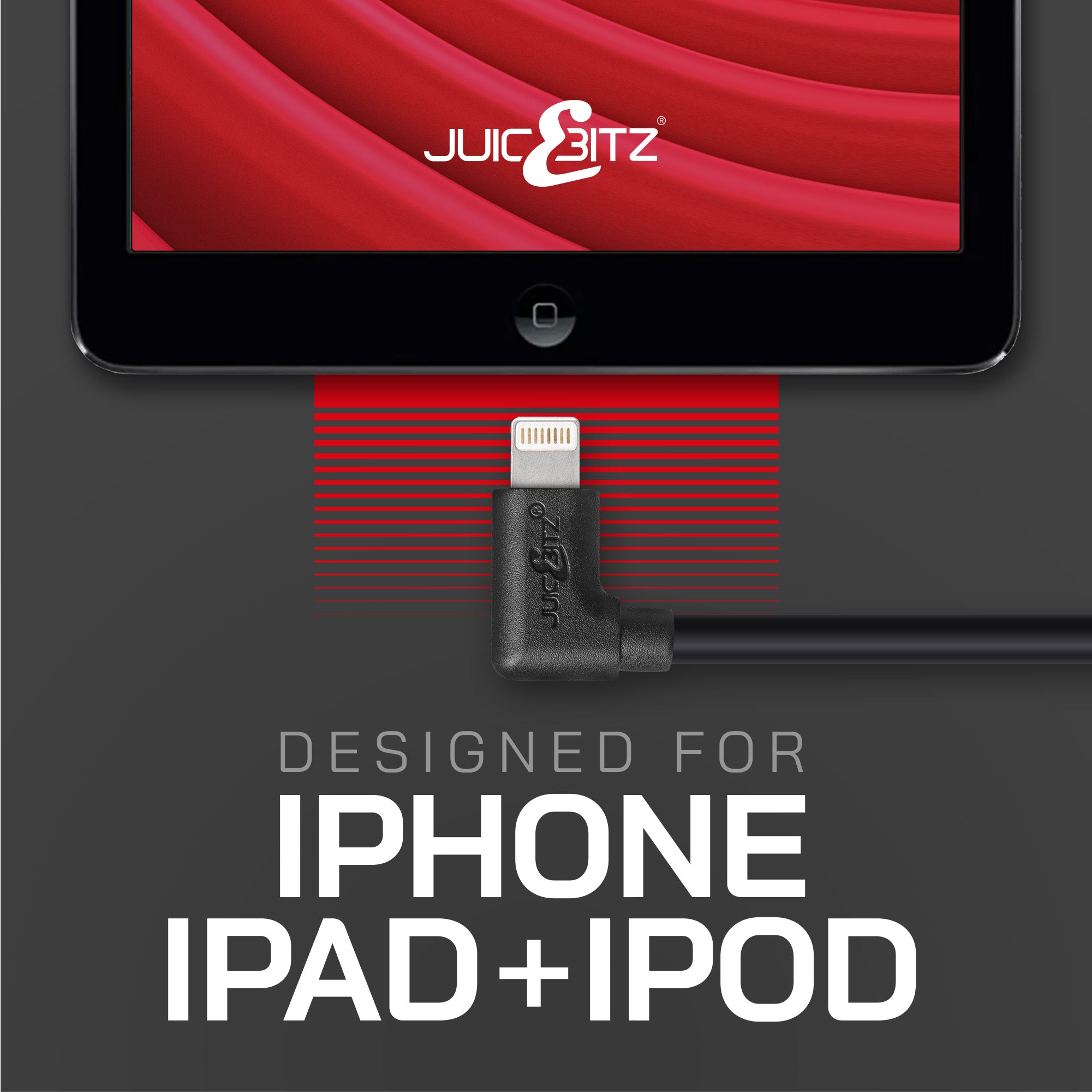 Heavy Duty Angled USB Charger Cable Data Sync Lead for iPhone, iPad, iPod - Black