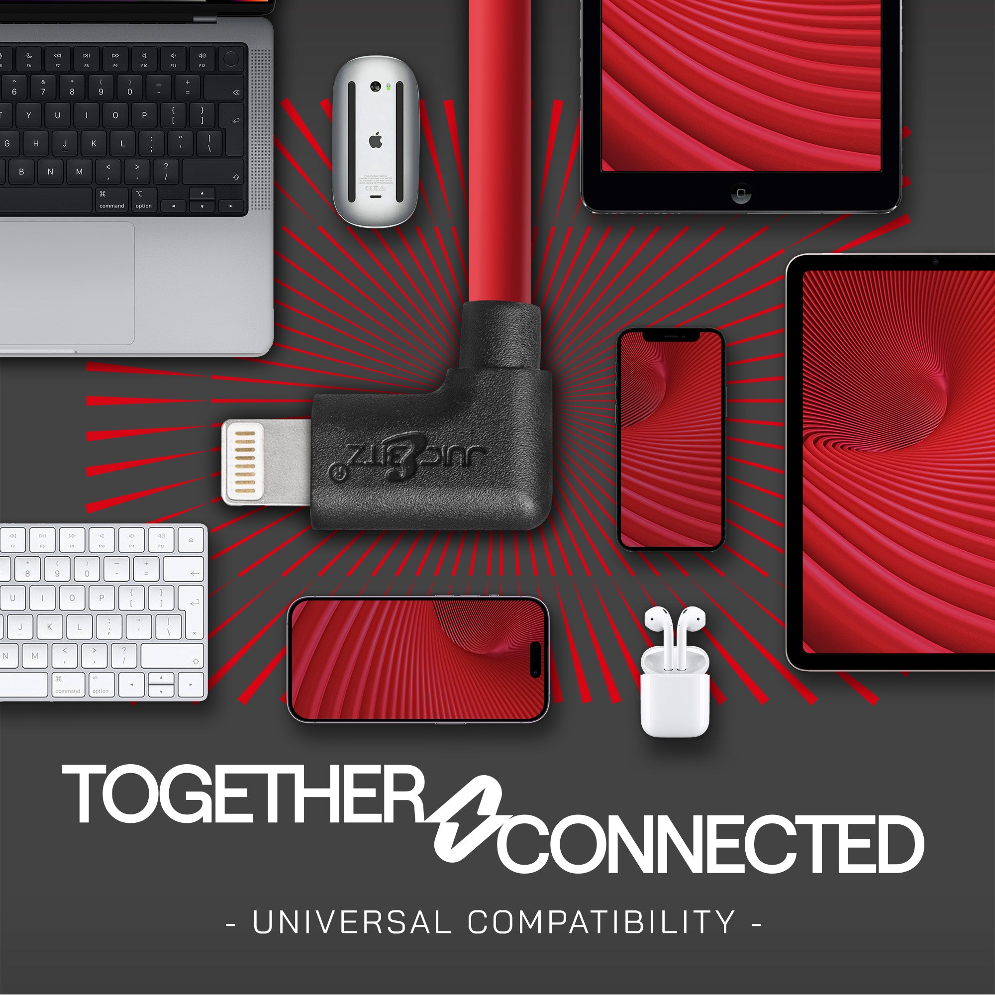 Heavy Duty Angled USB Charger Cable Data Sync Lead for iPhone, iPad, iPod - Red