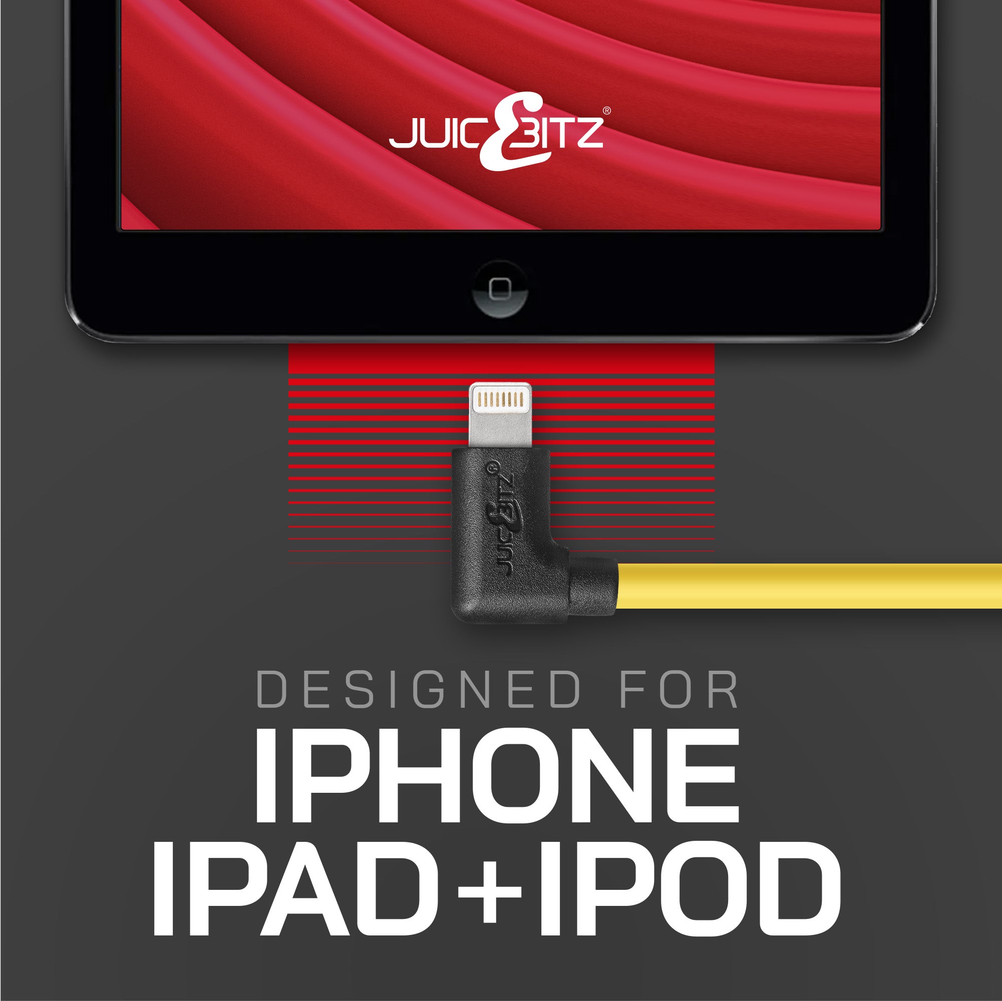 Heavy Duty Angled USB Charger Cable Data Sync Lead for iPhone, iPad, iPod - Yellow