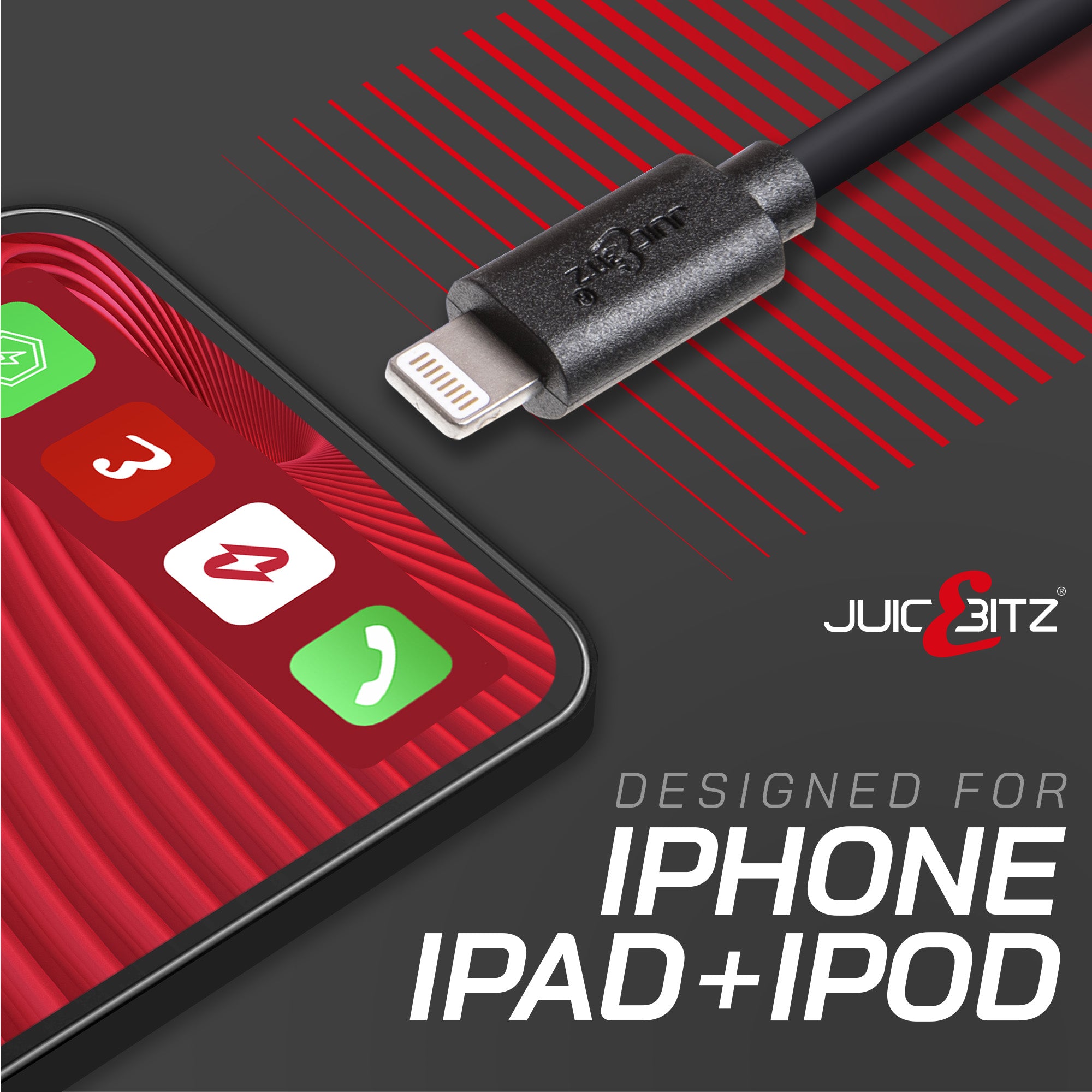 USB Charger Cable Data Sync Lead for iPhone, iPad, iPod - Black