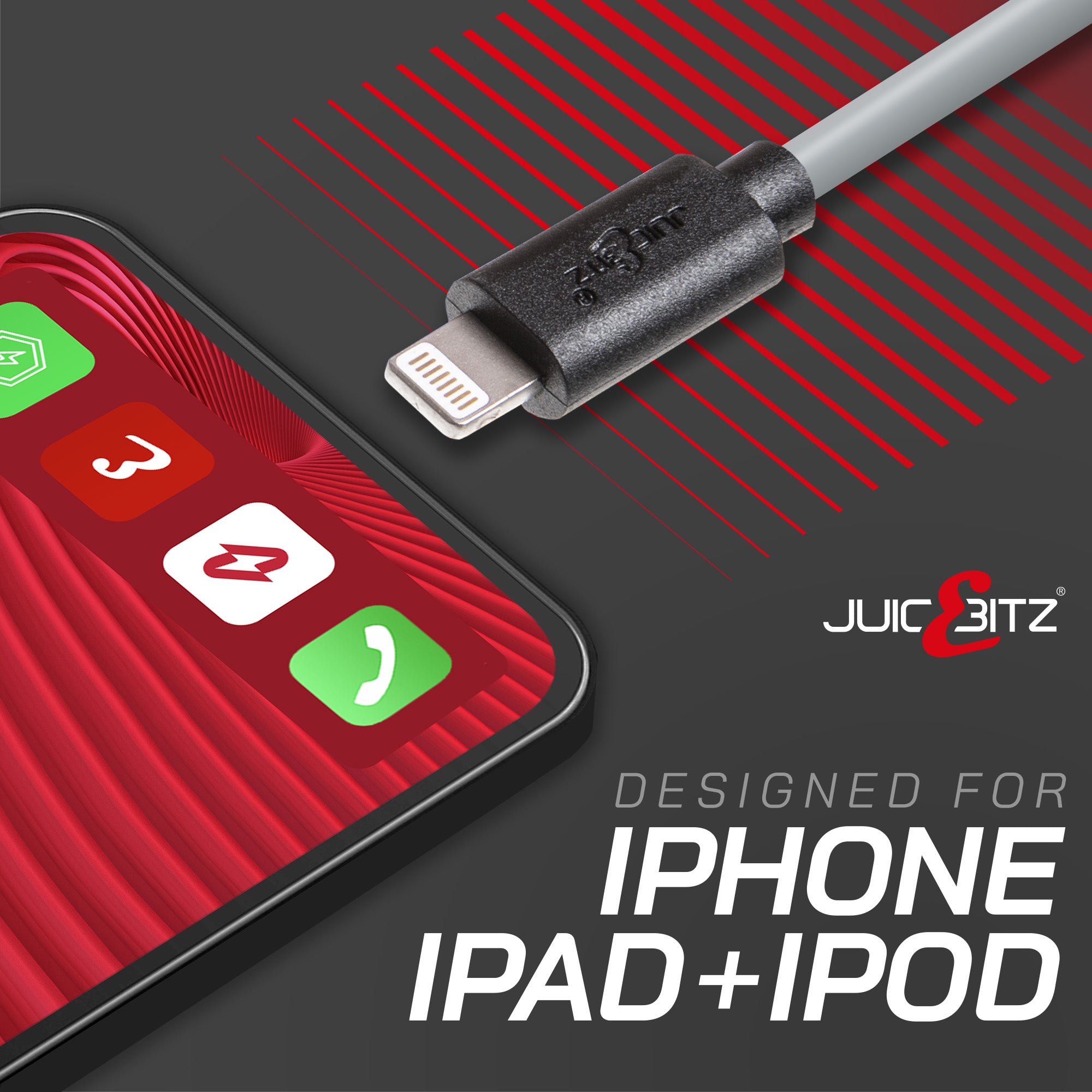 USB Charger Cable Data Sync Lead for iPhone, iPad, iPod - Grey