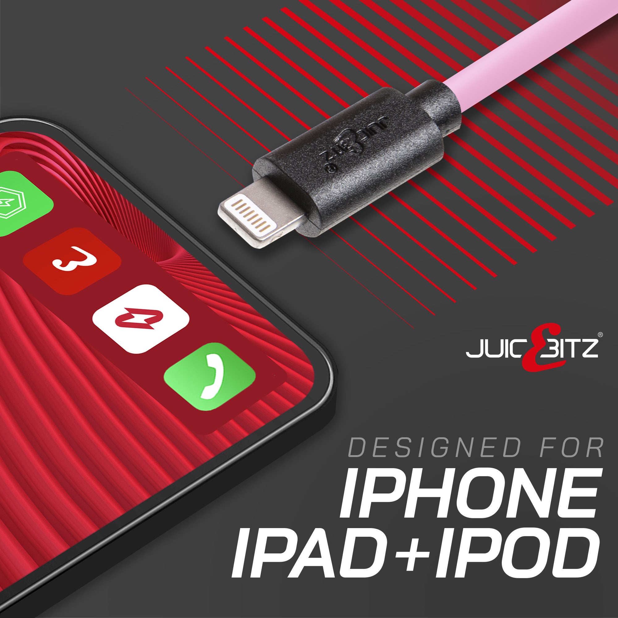 USB Charger Cable Data Sync Lead for iPhone, iPad, iPod - Pink