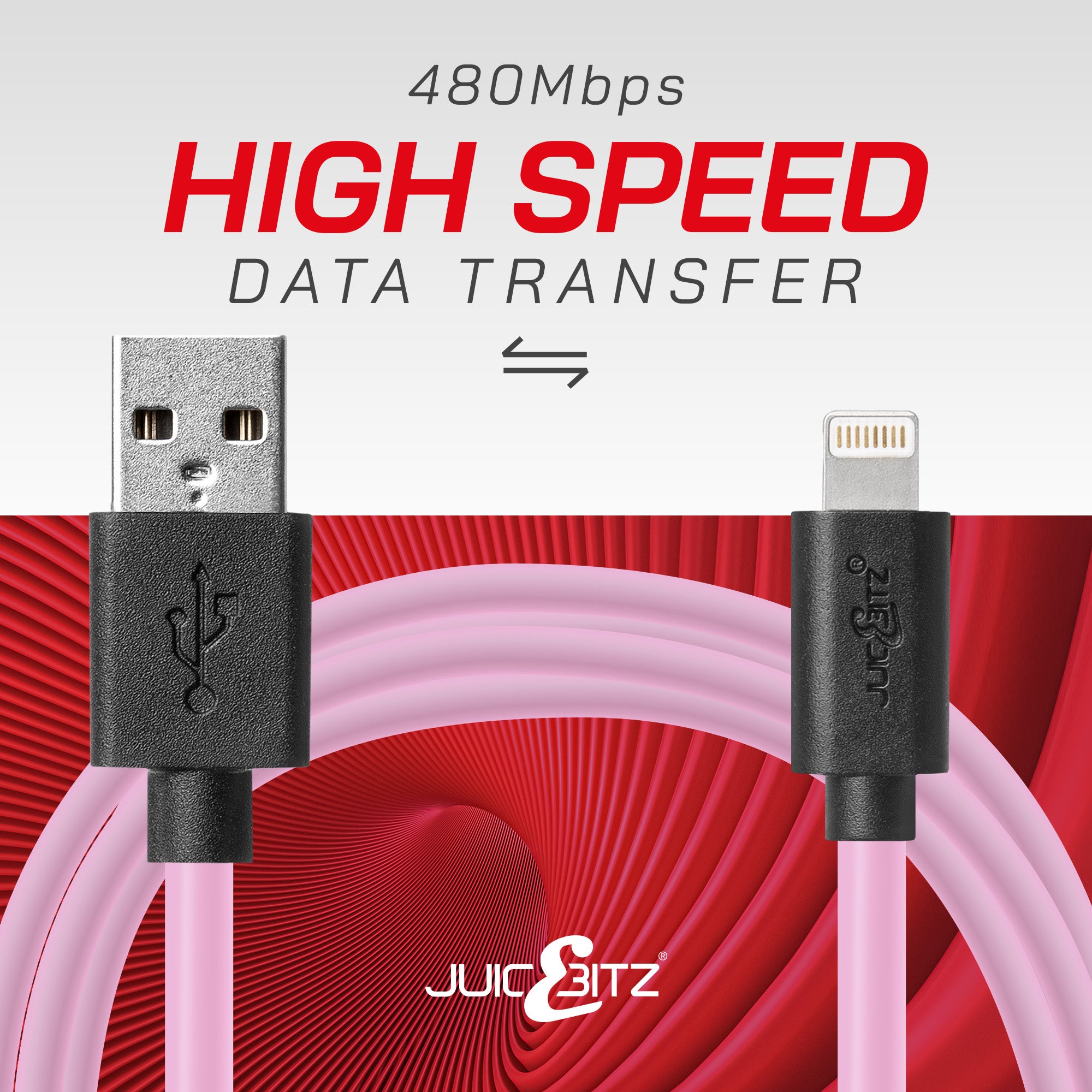 USB Charger Cable Data Sync Lead for iPhone, iPad, iPod - Pink