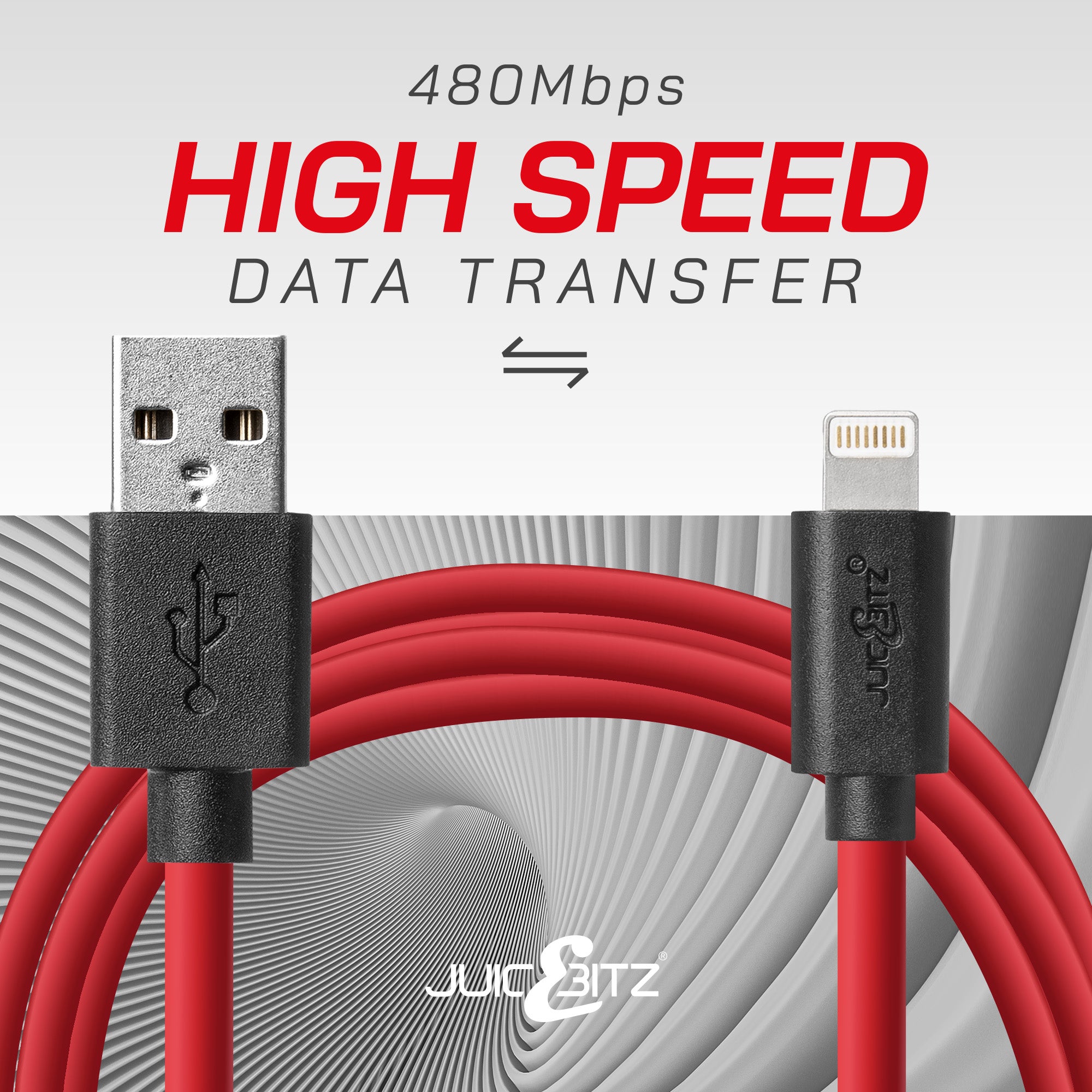 USB Charger Cable Data Sync Lead for iPhone, iPad, iPod - Red