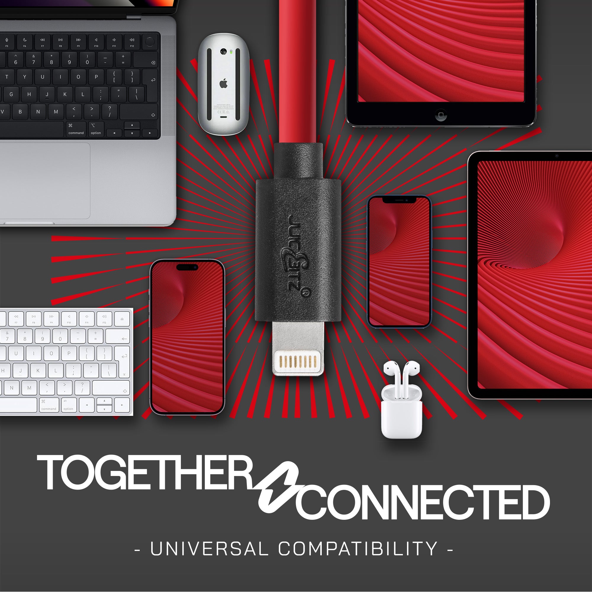 USB Charger Cable Data Sync Lead for iPhone, iPad, iPod - Red