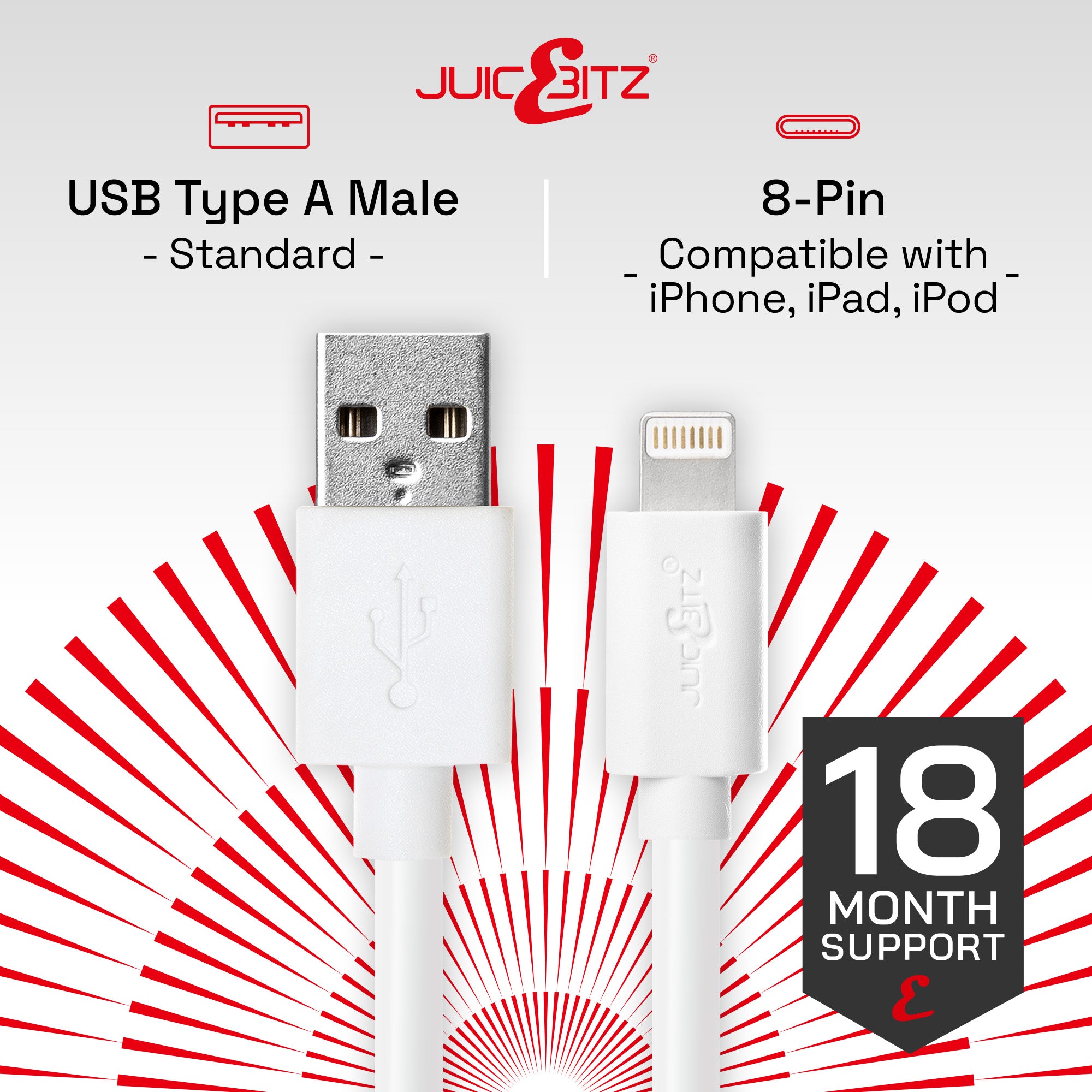 USB Charger Cable Data Sync Lead for iPhone, iPad, iPod - White