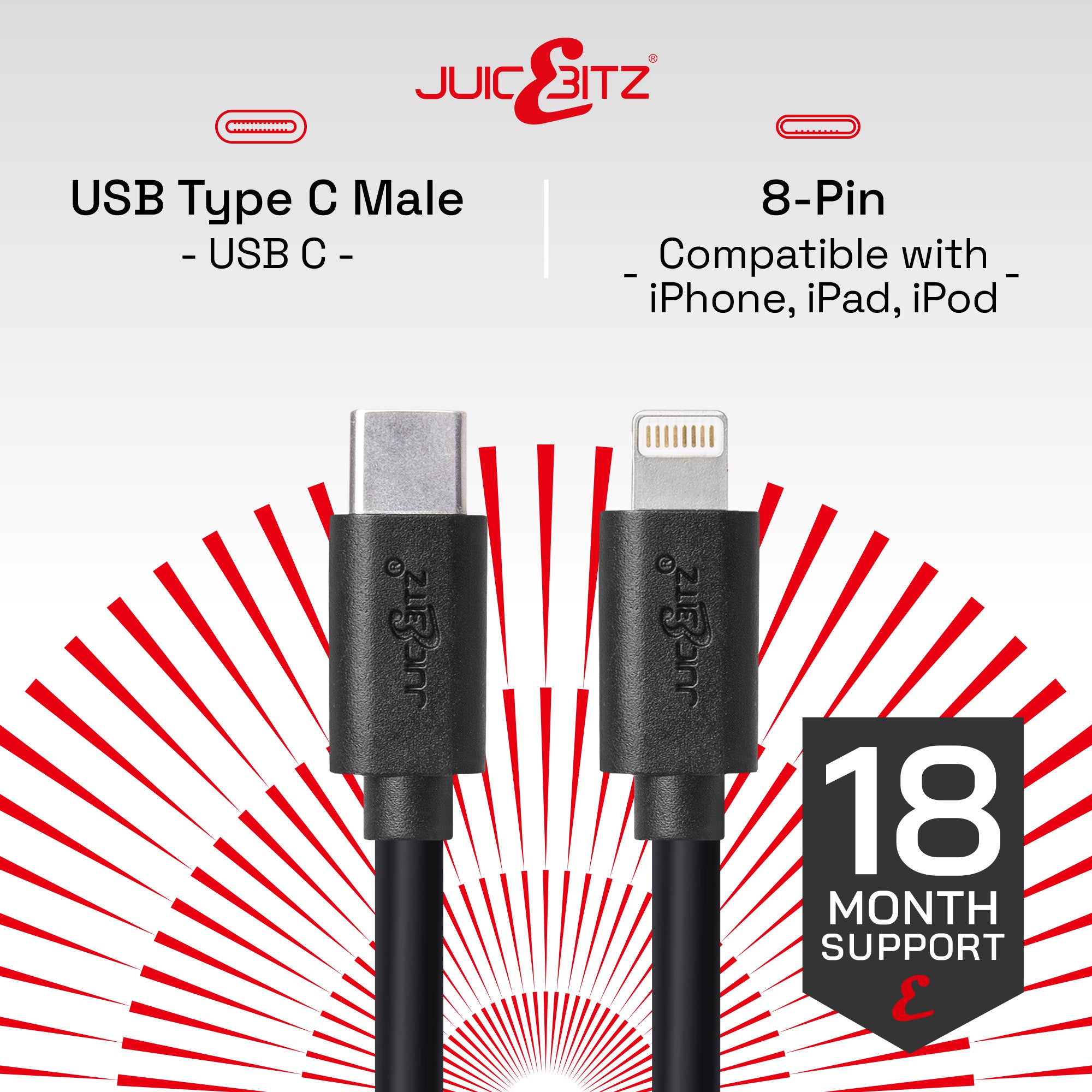 USB-C PD Fast Charger Cable Sync Wire for iPhone 14 13 12 11 XR XS SE 8 - Black