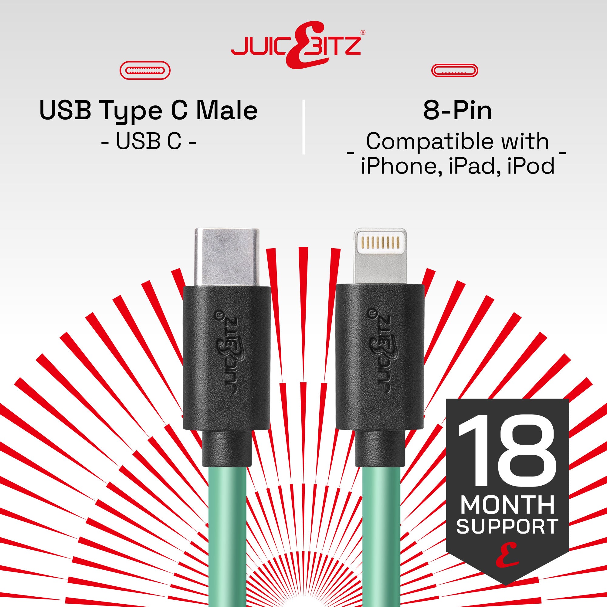 USB-C PD Fast Charger Cable Sync Wire for iPhone 14 13 12 11 XR XS SE 8 - Green