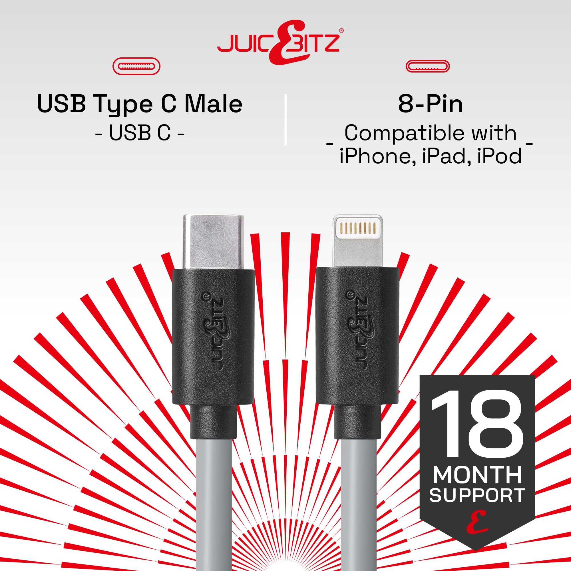 USB-C PD Fast Charger Cable Sync Wire for iPhone 14 13 12 11 XR XS SE 8 - Grey