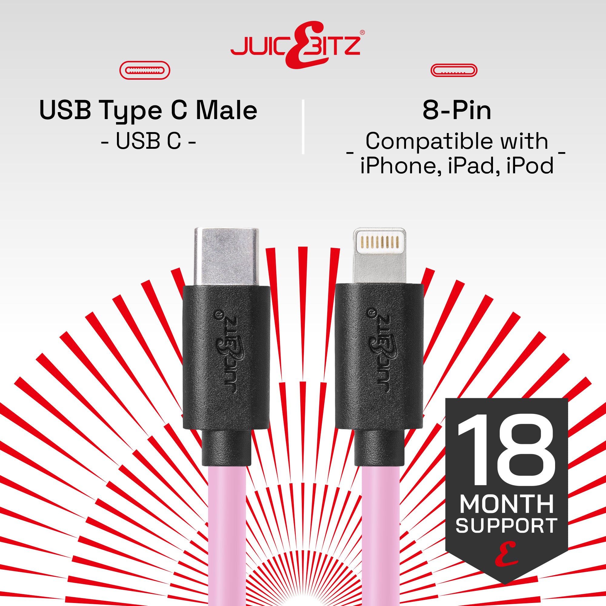 USB-C PD Fast Charger Cable Sync Wire for iPhone 14 13 12 11 XR XS SE 8 - Pink