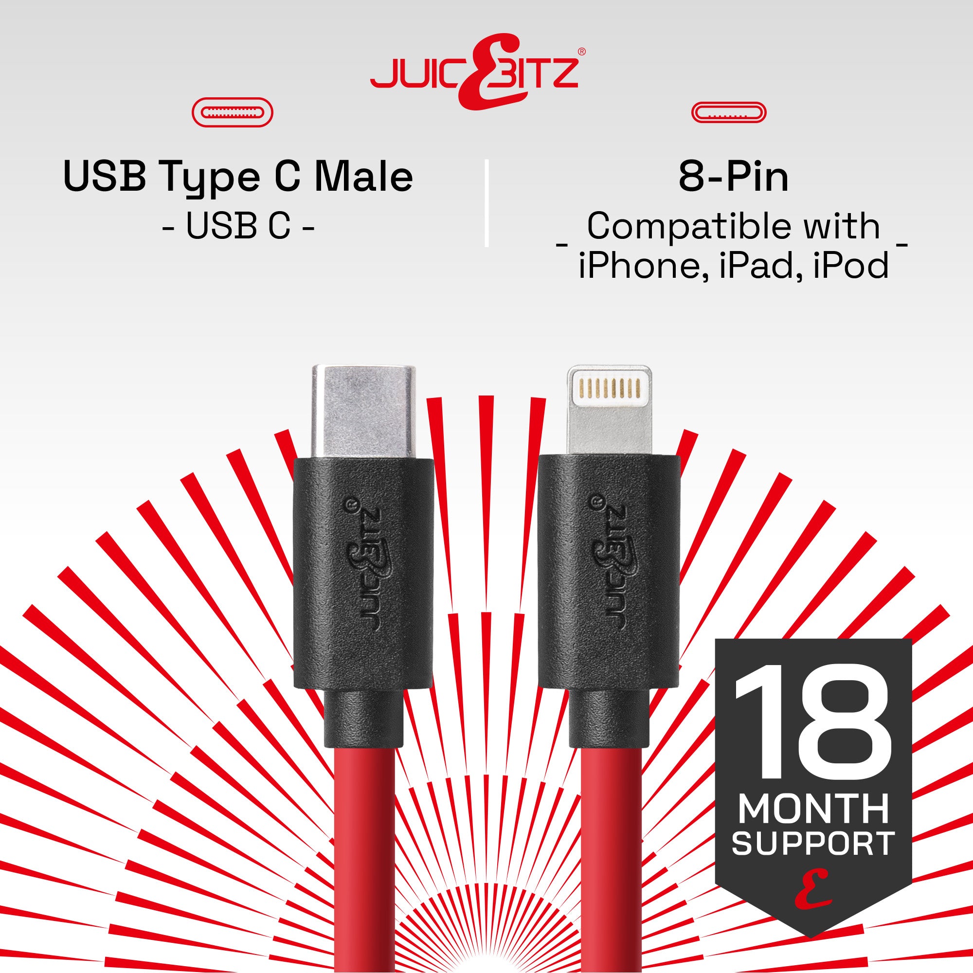 USB-C PD Fast Charger Cable Sync Wire for iPhone 14 13 12 11 XR XS SE 8 - Red