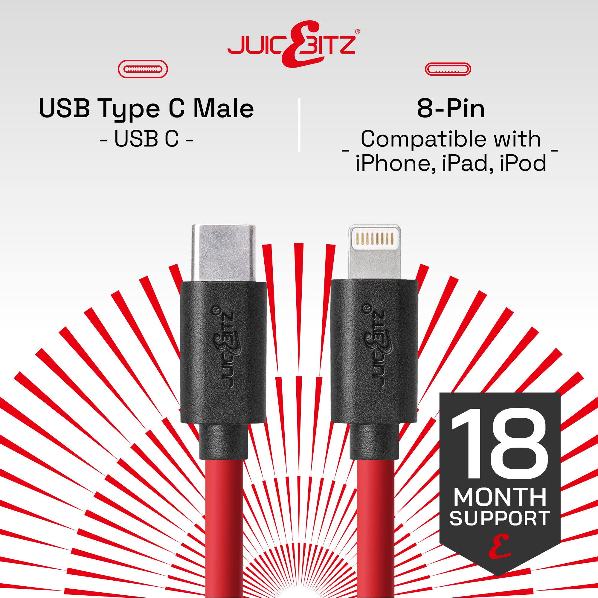 USB-C 3A Fast Charger Cable for iPhone 14 13 12 11 XR XS SE X 8 - Red