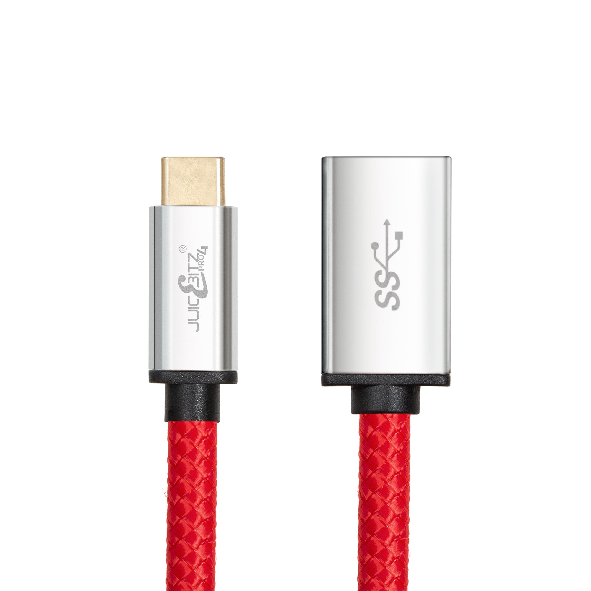 PRO Series Braided USB-C to USB 3.0 Female Extension Cable - Red