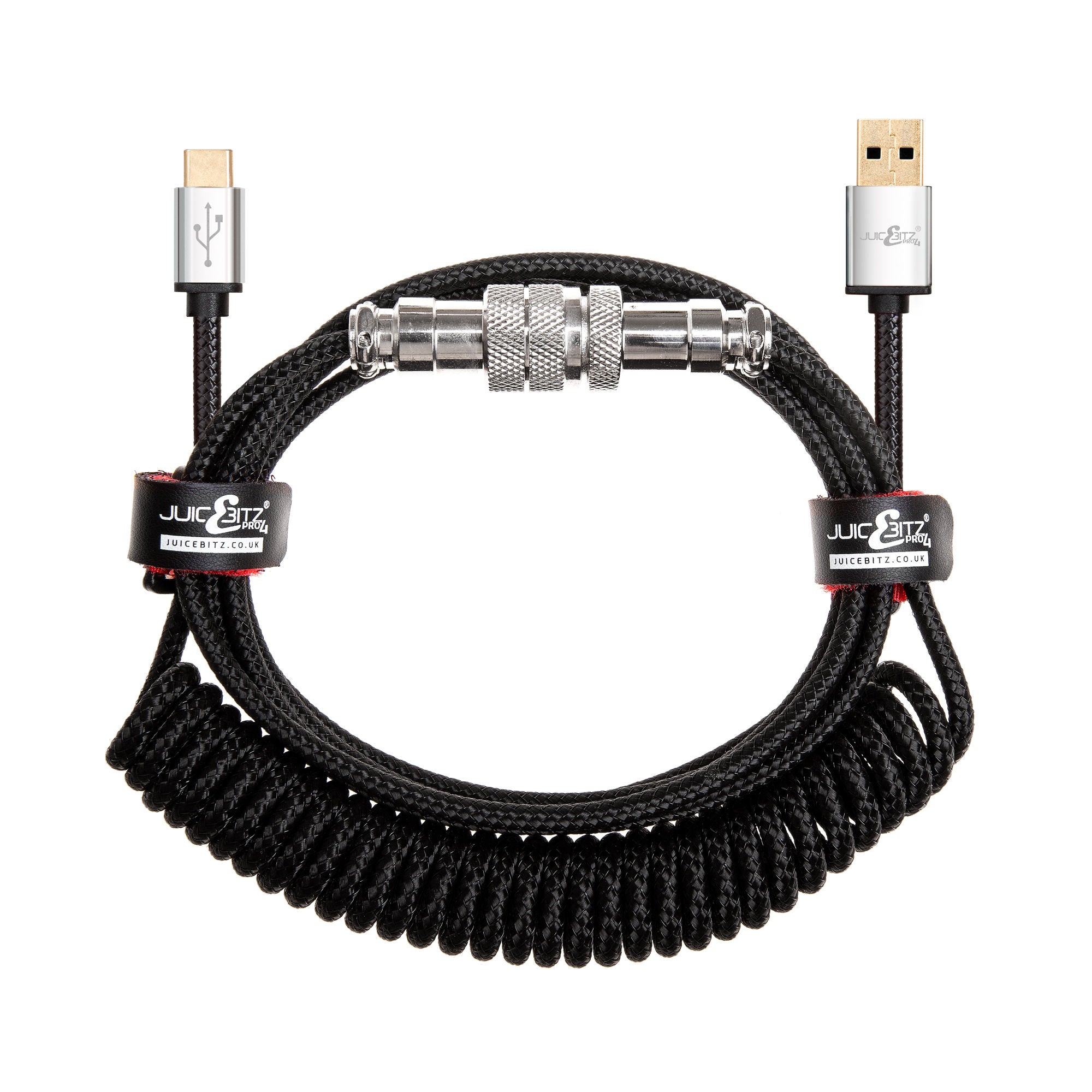 PRO Series Retractable Coiled USB 2.0 to GX16 + GX16 to USB-C Cable for Mechanical Keyboard - Black