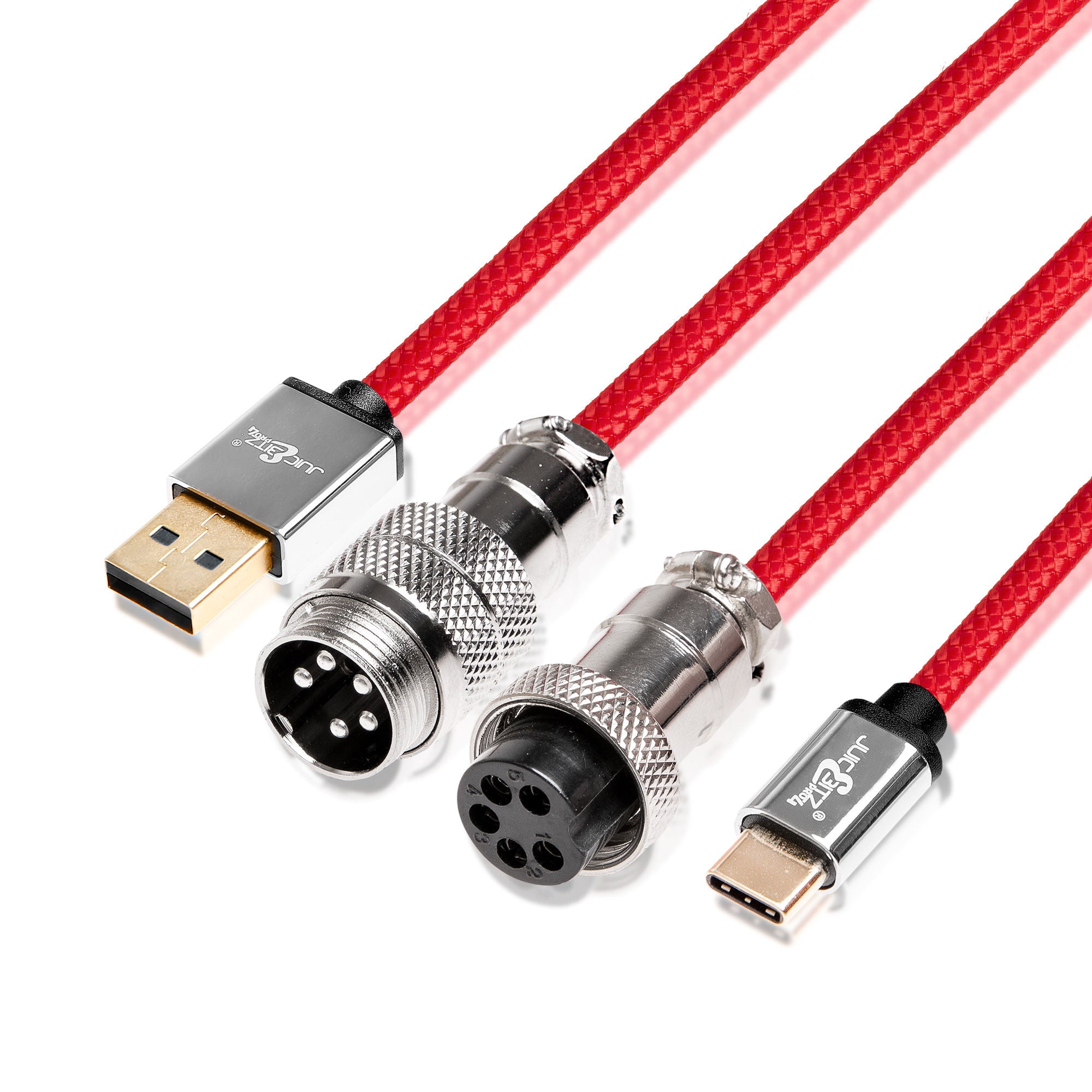 PRO Series Retractable Coiled USB 2.0 to GX16 + GX16 to USB-C Cable for Mechanical Keyboard - Red